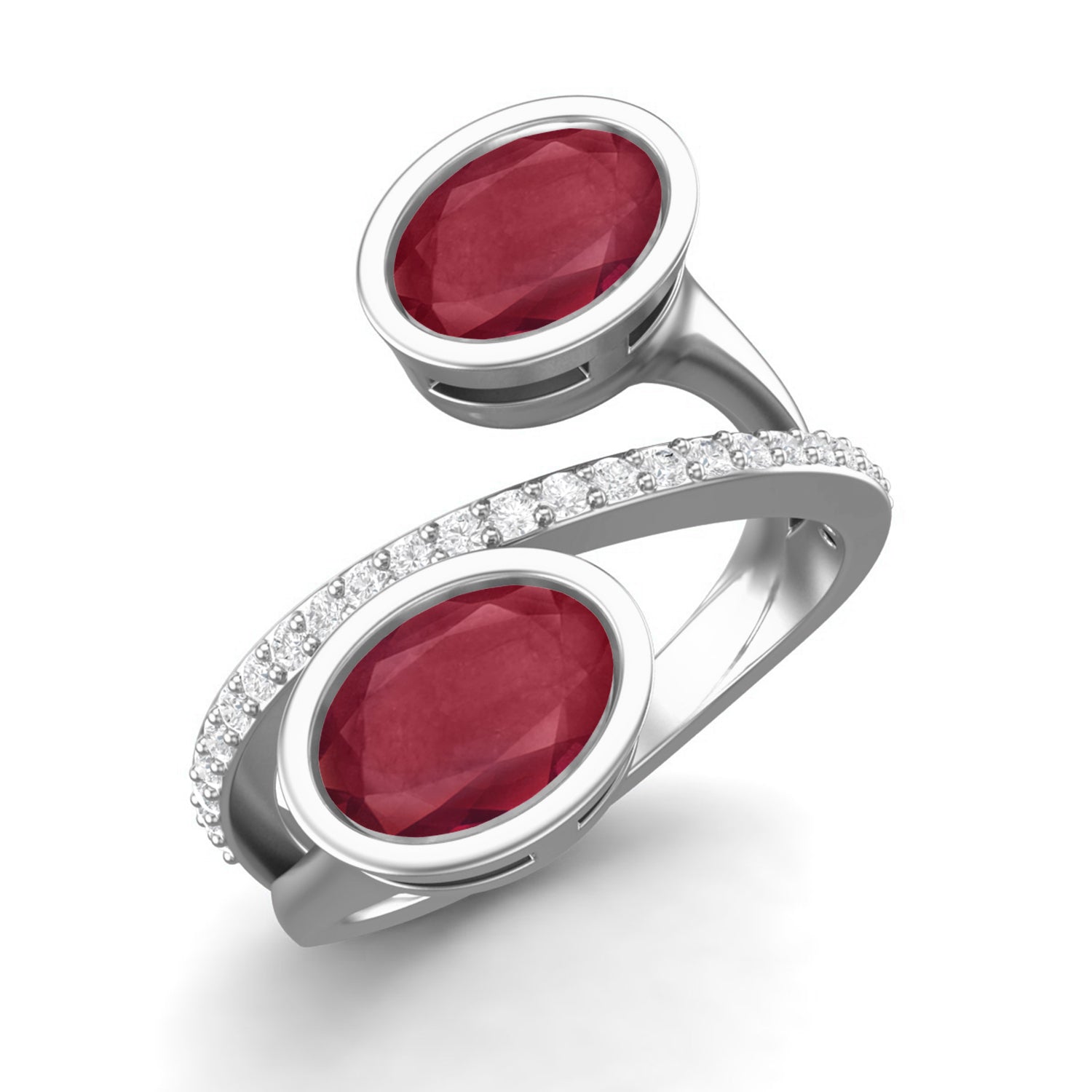 Ruby 2.00 Ct Oval Double Stone Open Bypass Ring – 14K Yellow Gold
