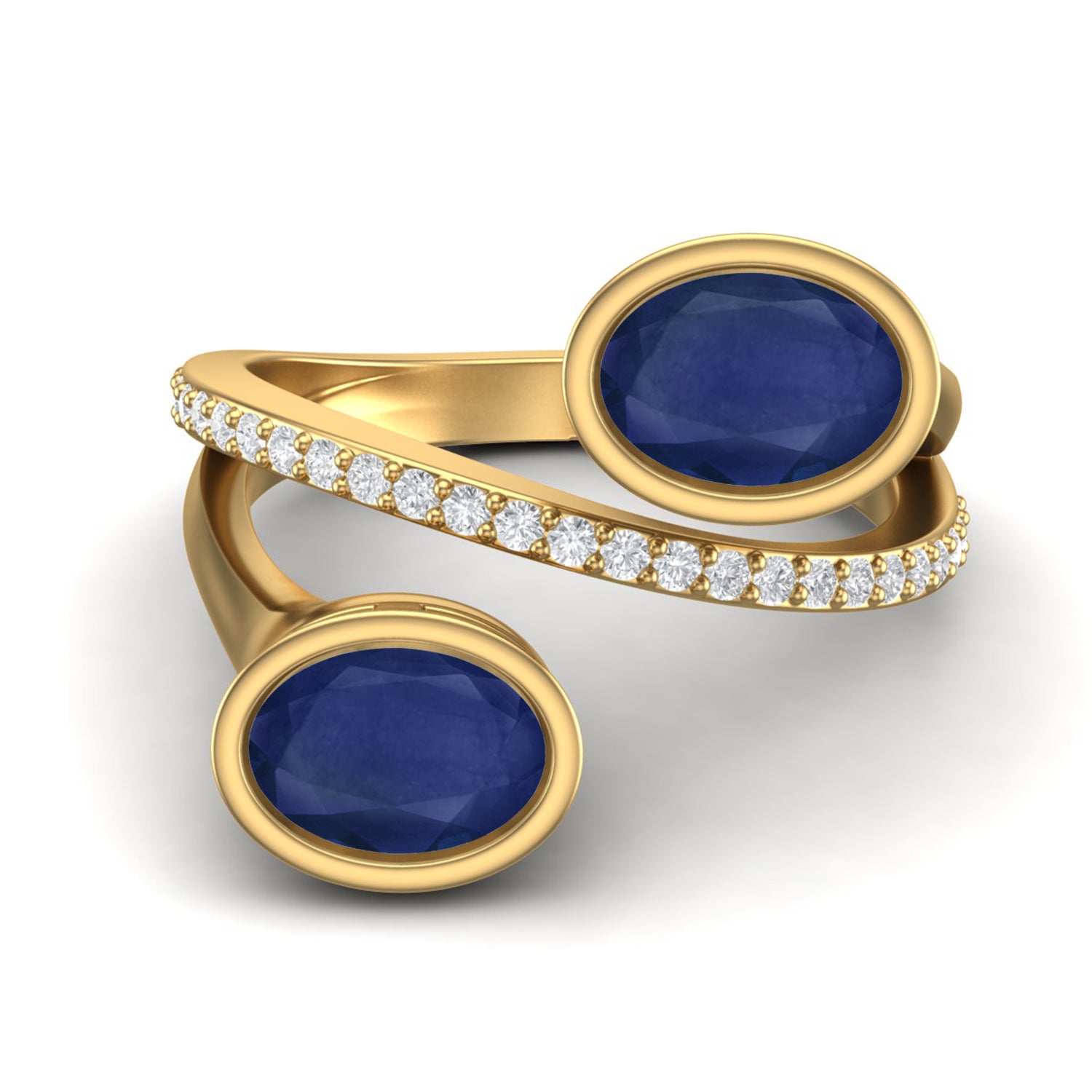 Blue Sapphire By Pass Ring – Sterling Silver