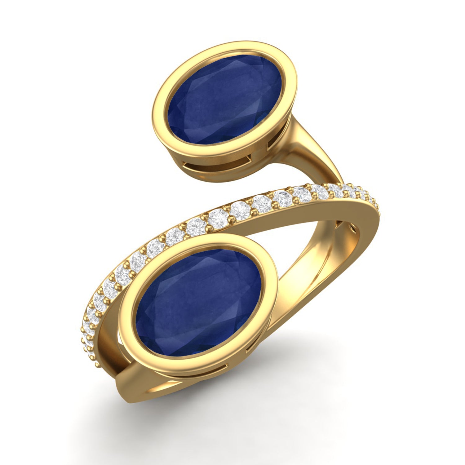 Blue Sapphire By Pass Ring – Sterling Silver