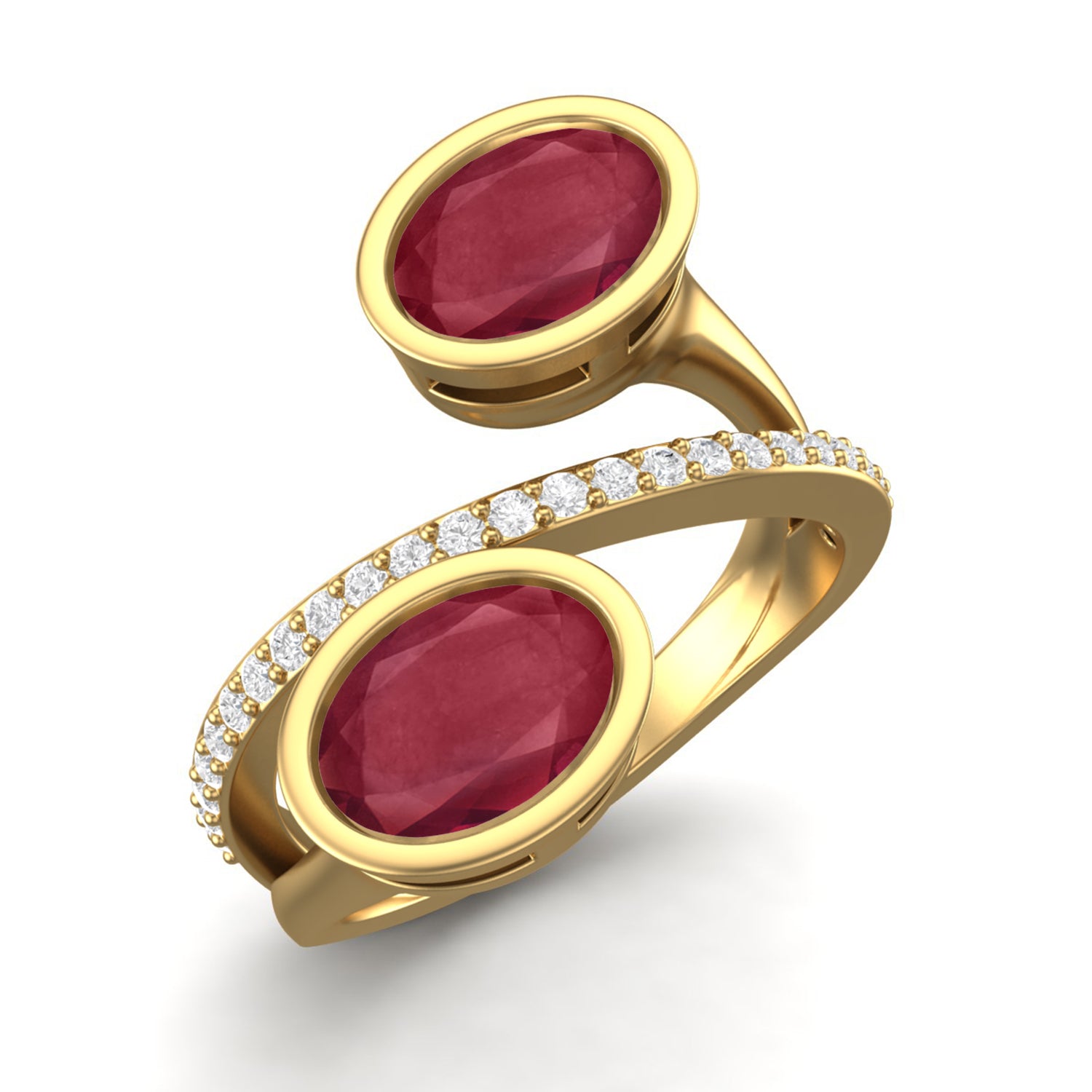 Ruby 2.00 Ct Oval Double Stone Open Bypass Ring – 14K Yellow Gold