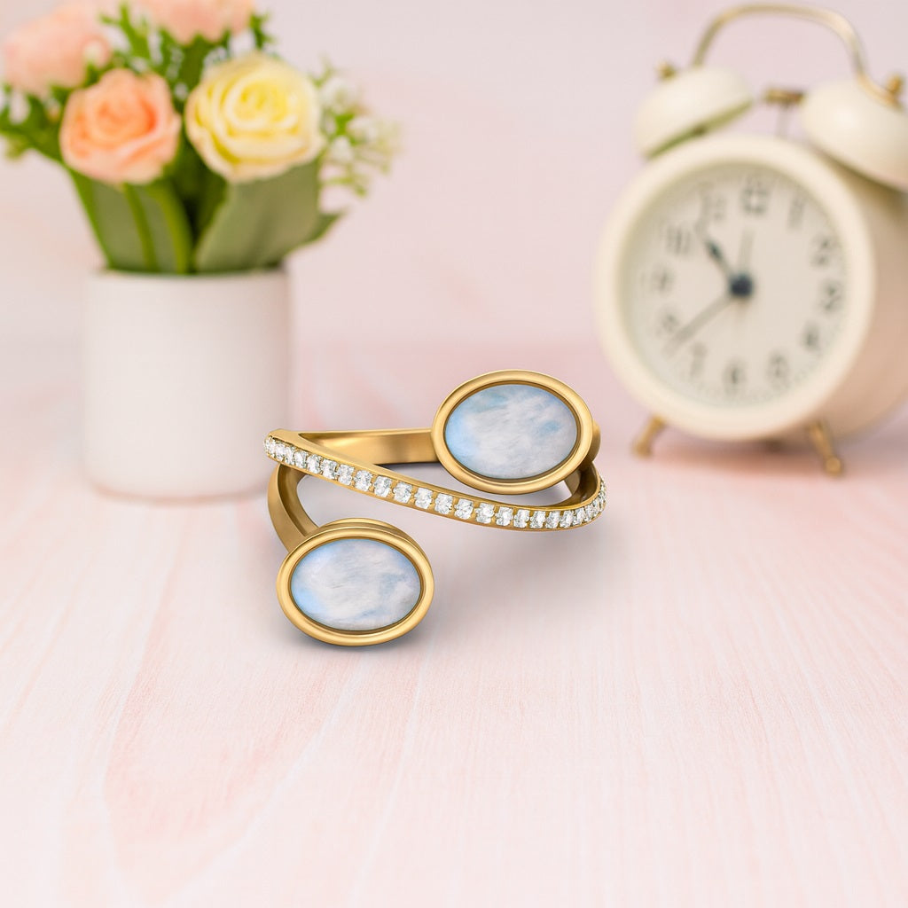 Moonstone Crossover Ring -Sterling Silver
