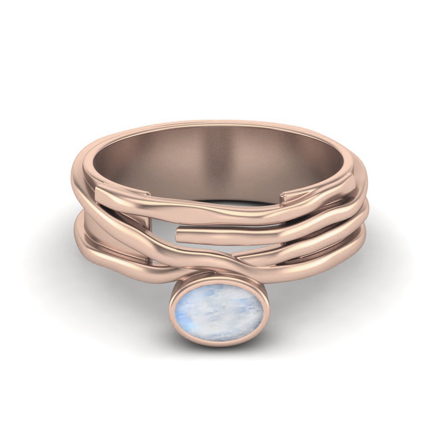 Moonstone Textured Layered Band Ring - Sterling Silver