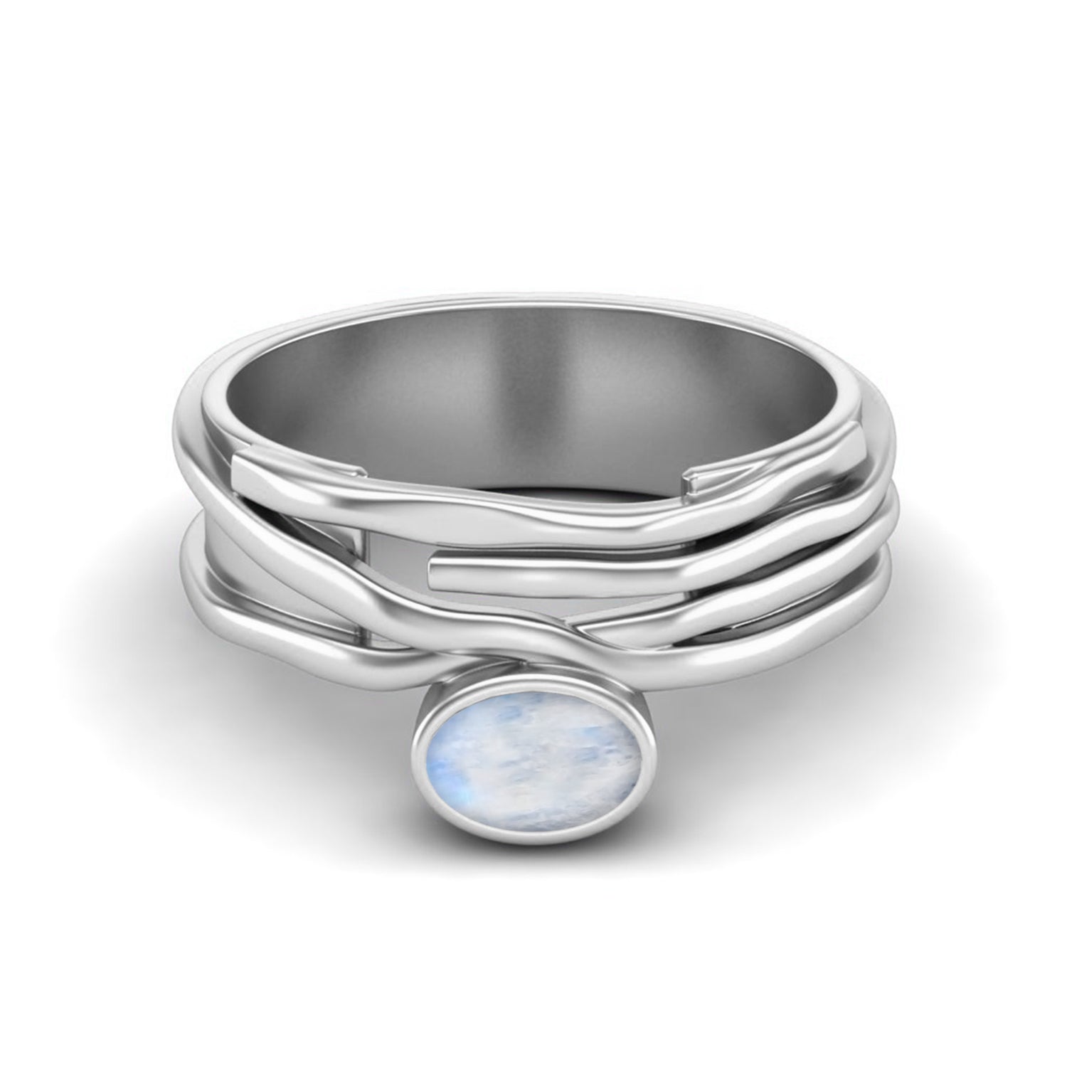 Moonstone Textured Layered Band Ring - Sterling Silver