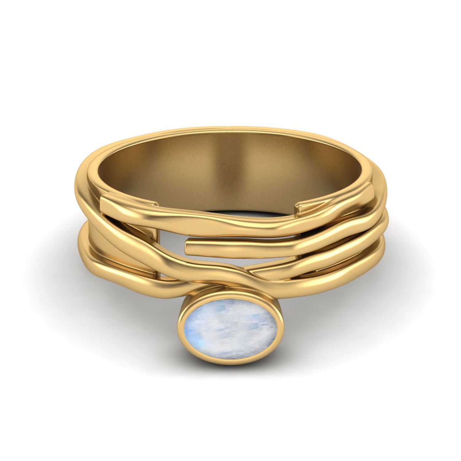 Moonstone Textured Layered Band Ring - Sterling Silver