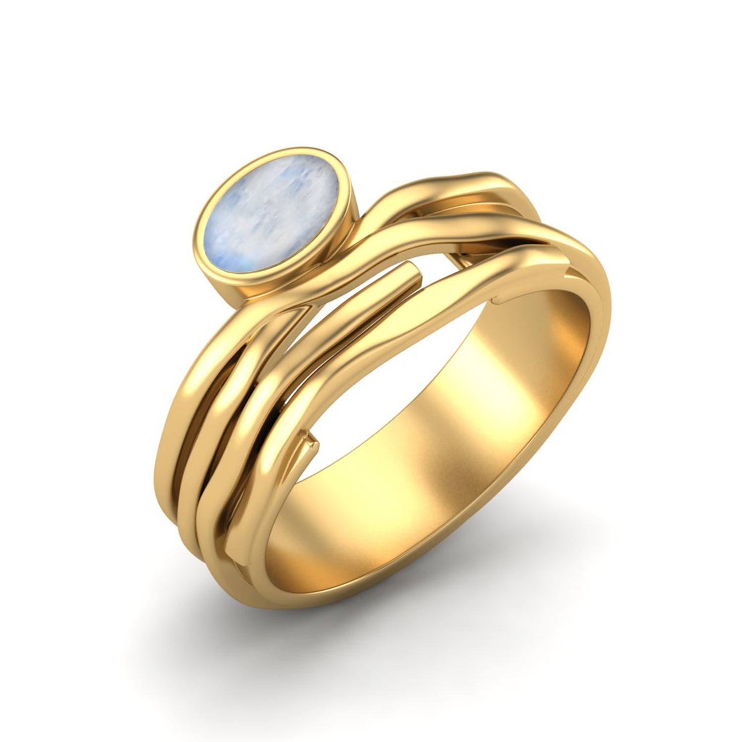 Moonstone Textured Layered Band Ring - Sterling Silver