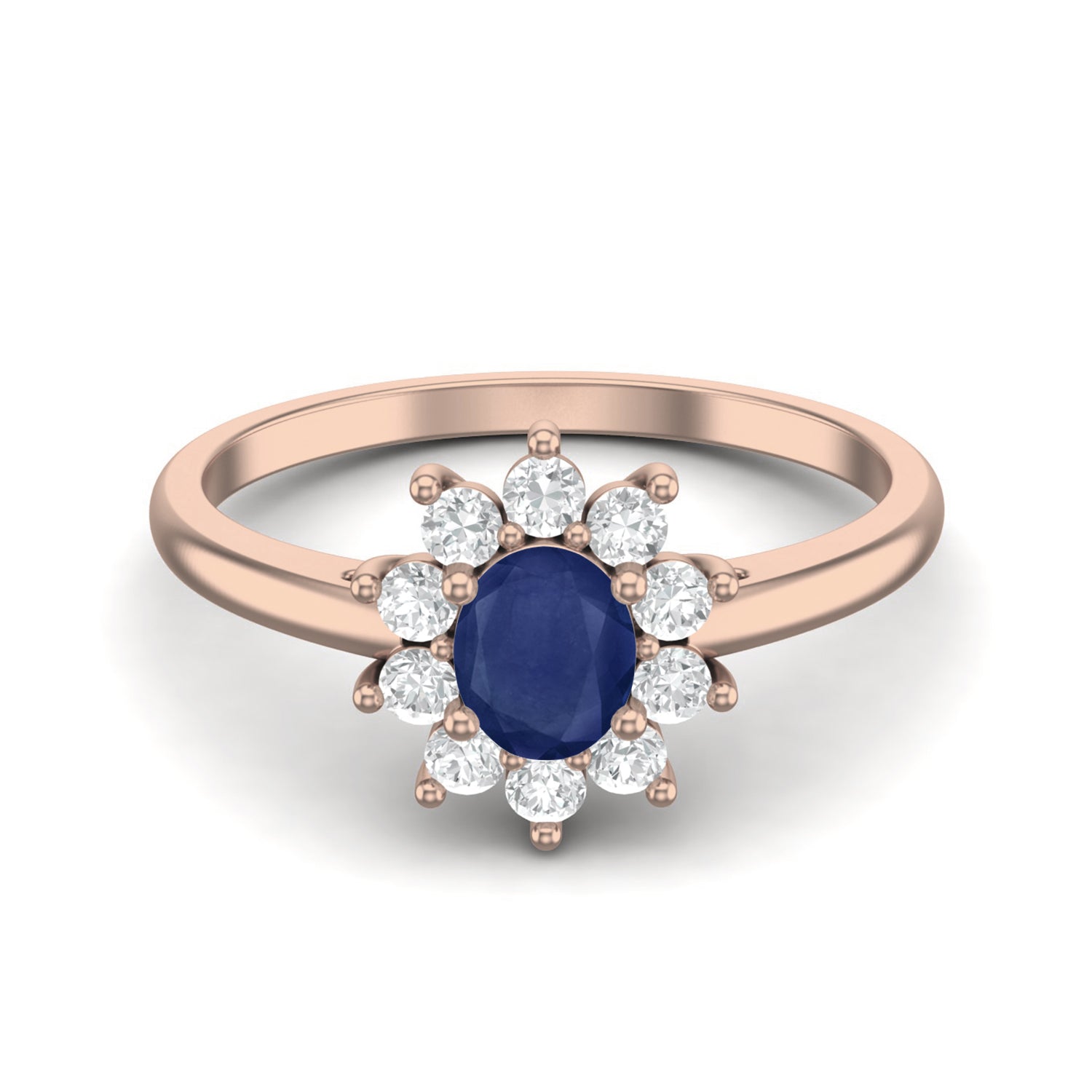 Blue Sapphire Oval 0.25 Ct Classic Floral HaloRing - 14k Yellow Gold