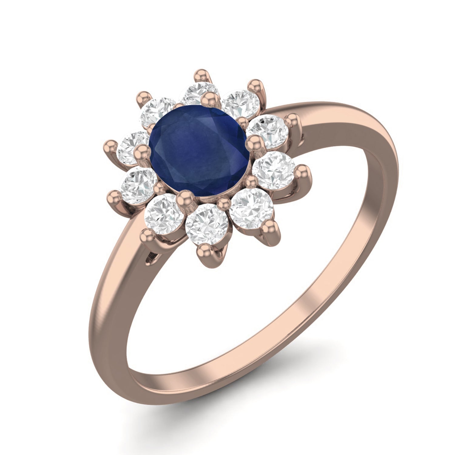 Blue Sapphire Oval 0.25 Ct Classic Floral HaloRing - 14k Yellow Gold