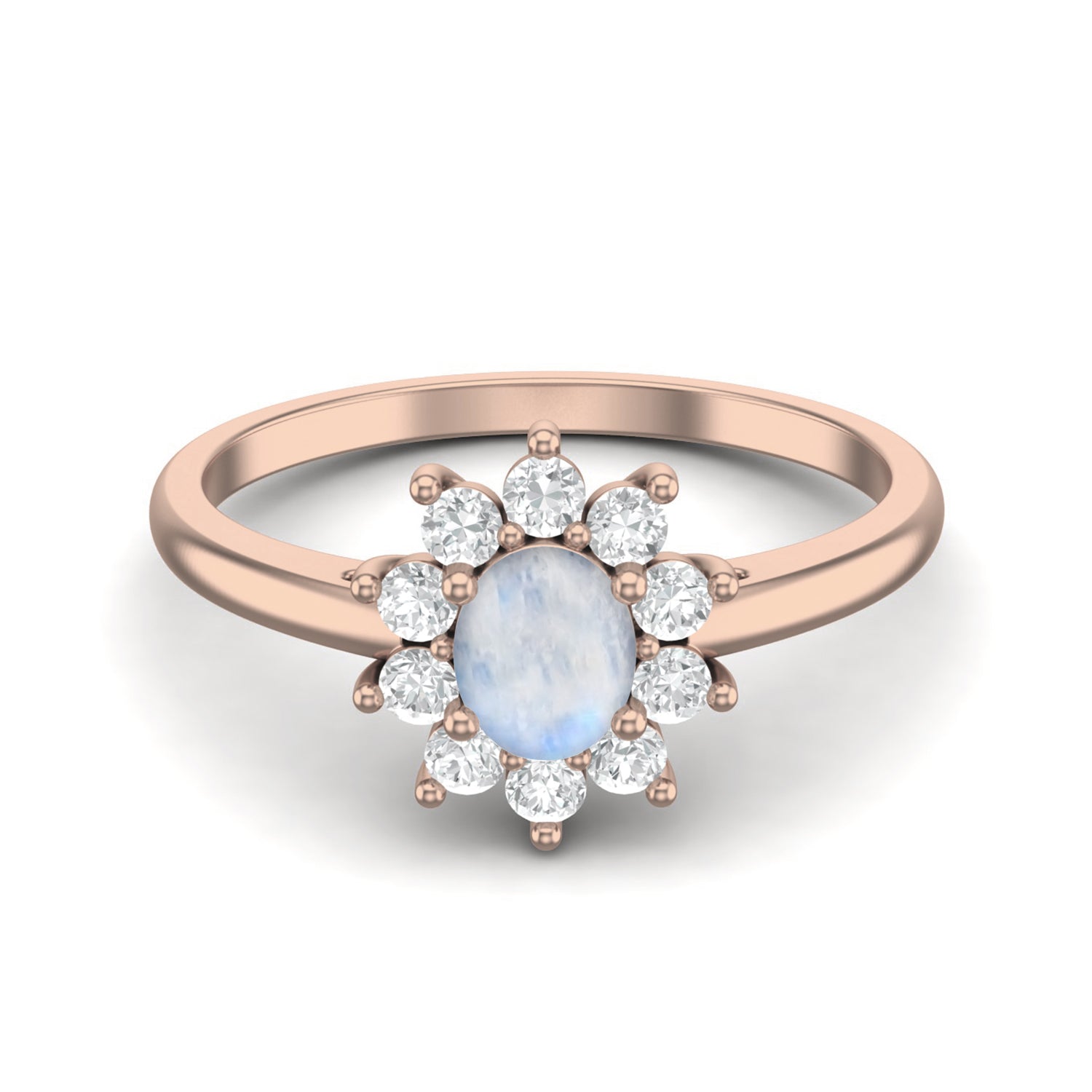 Moonstone Floral Halo Design Ring - Sterling Silver
