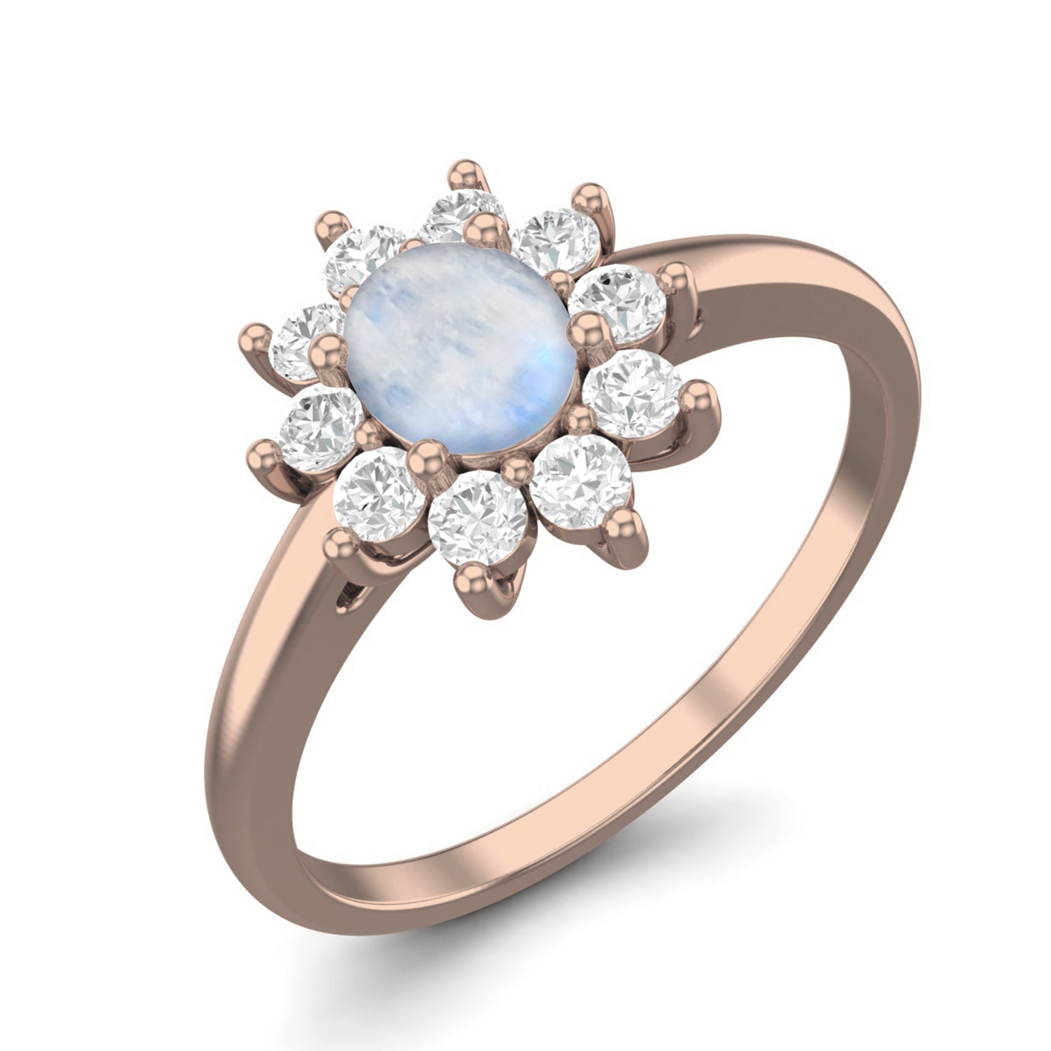 Moonstone Floral Halo Design Ring - Sterling Silver