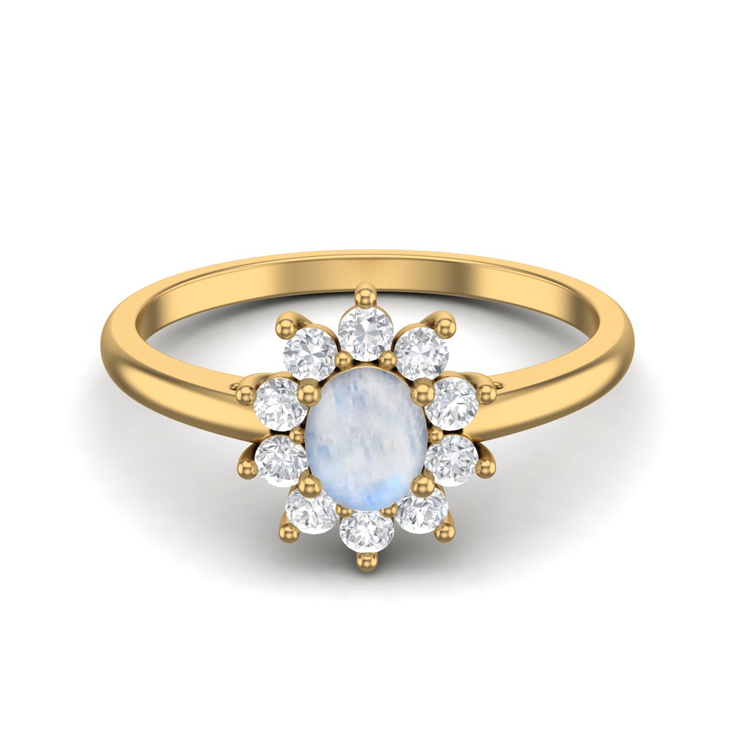 Moonstone Floral Halo Design Ring - Sterling Silver