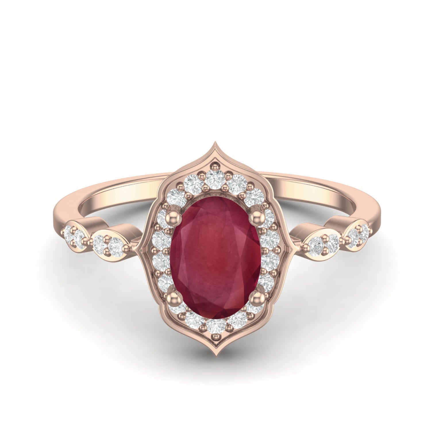 Ruby 1.00 Ct Oval Vintage Halo Ring – 14K Yellow Gold