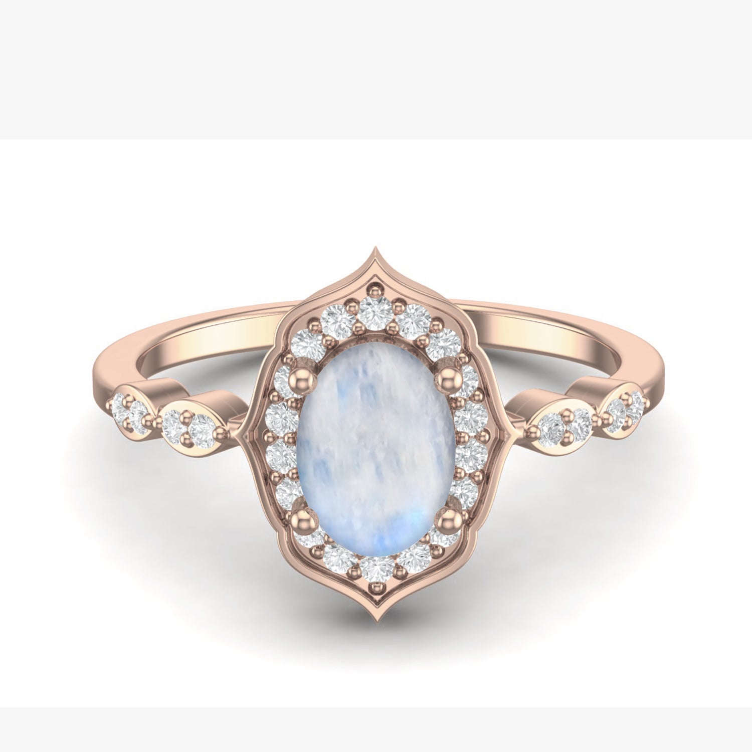 Moonstone Halo Accents Ring – Sterling Silver