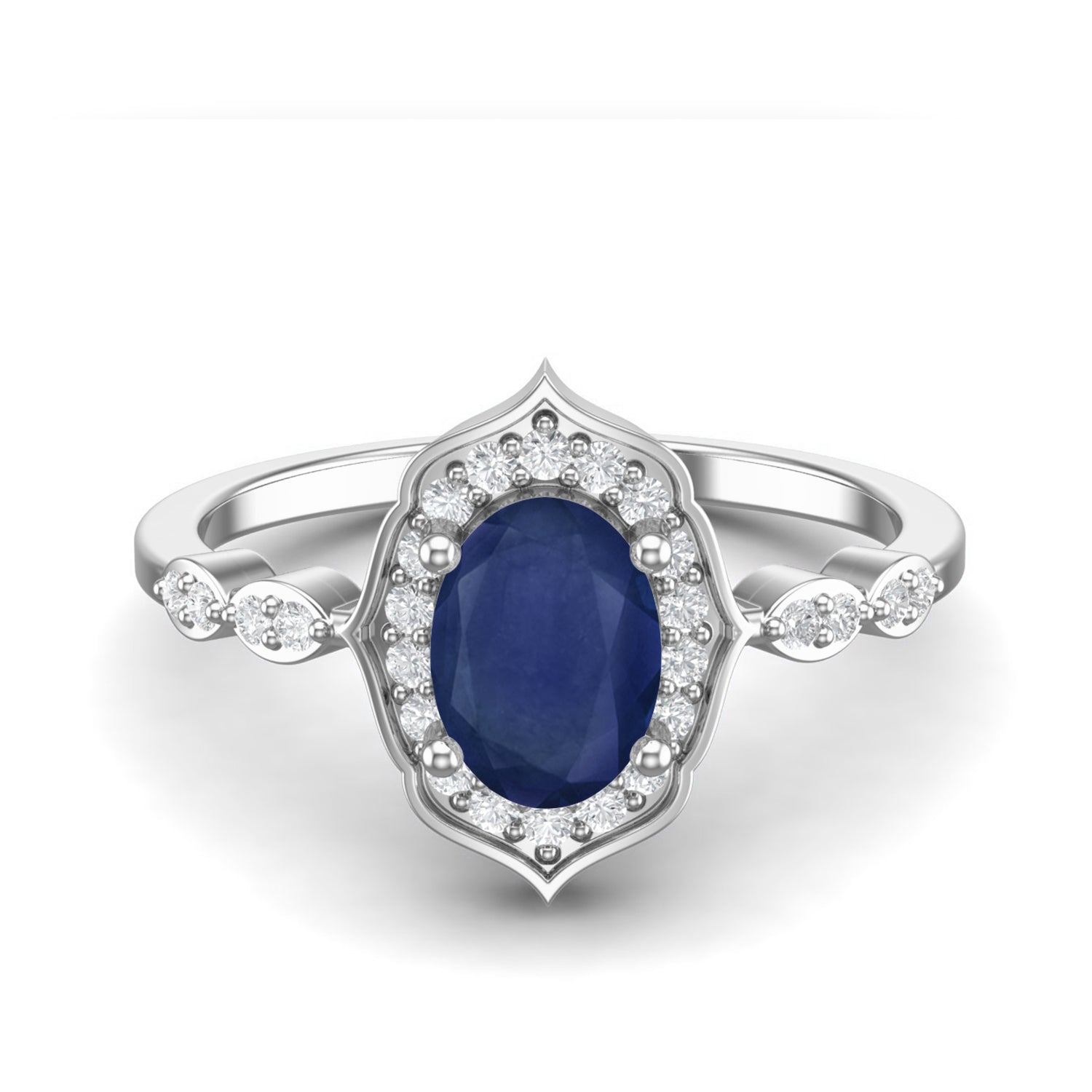 Blue Sapphire Royal Marquise Frame Ring – Sterling Silver