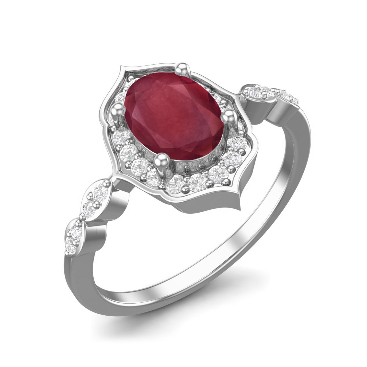 Ruby 1.00 Ct Oval Vintage Halo Ring – 14K Yellow Gold