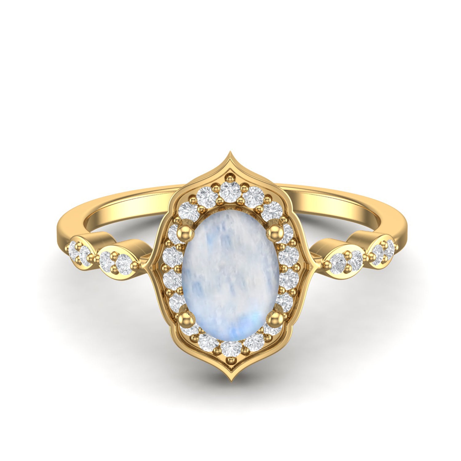 Moonstone Halo Accents Ring – Sterling Silver