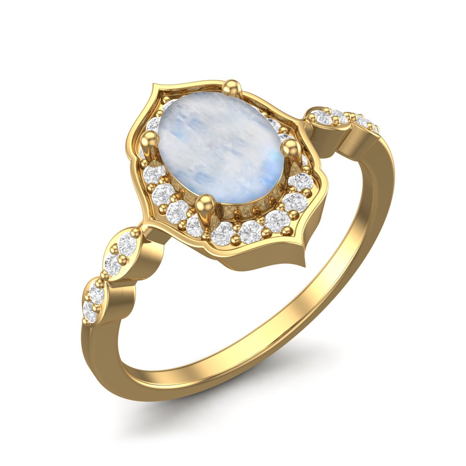 Moonstone Halo Accents Ring – Sterling Silver