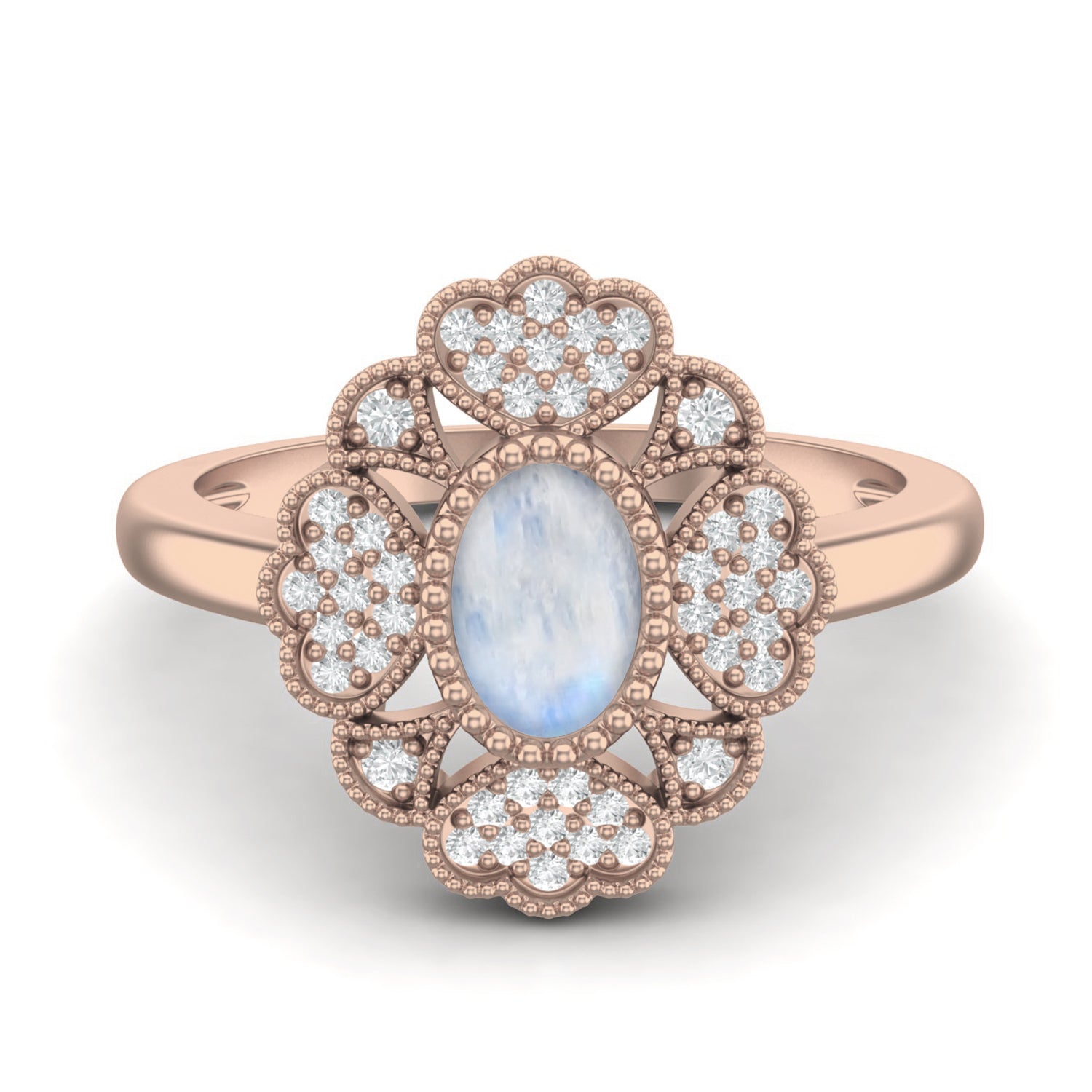 Moonstone Halo Floral Ring – Sterling Silve