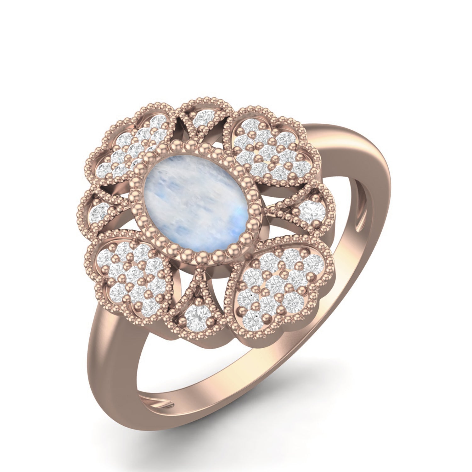 Moonstone Halo Floral Ring – Sterling Silve