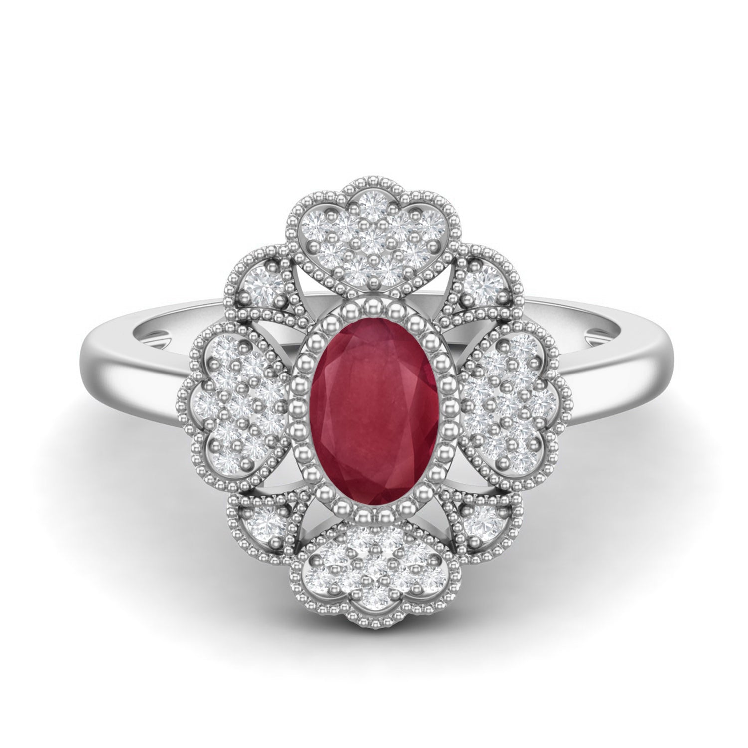 Ruby 0.50 Ct Oval Vintage Floral Halo Ring – 14K Yellow Gold