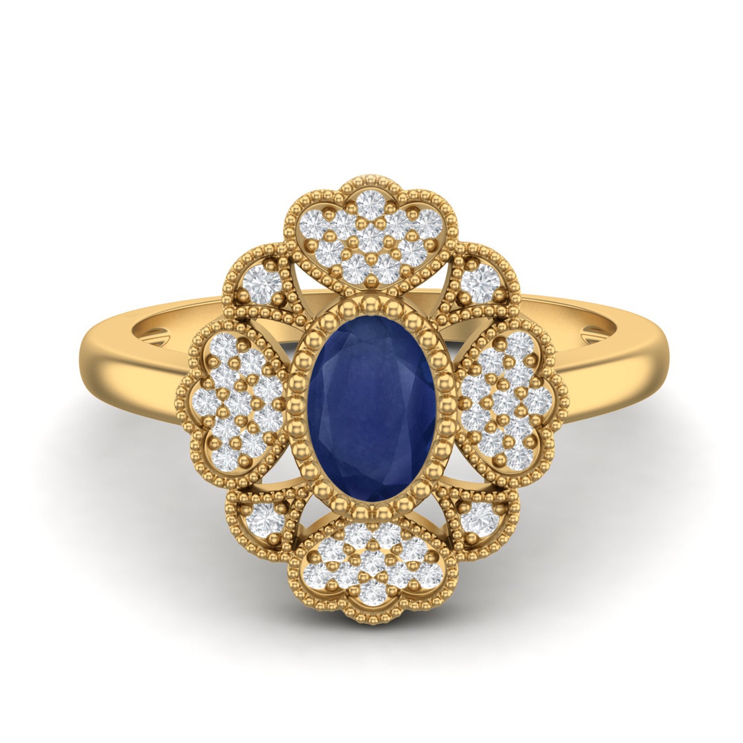 Blue Sapphire Heart Cluster Filigree Ring – Sterling Silver