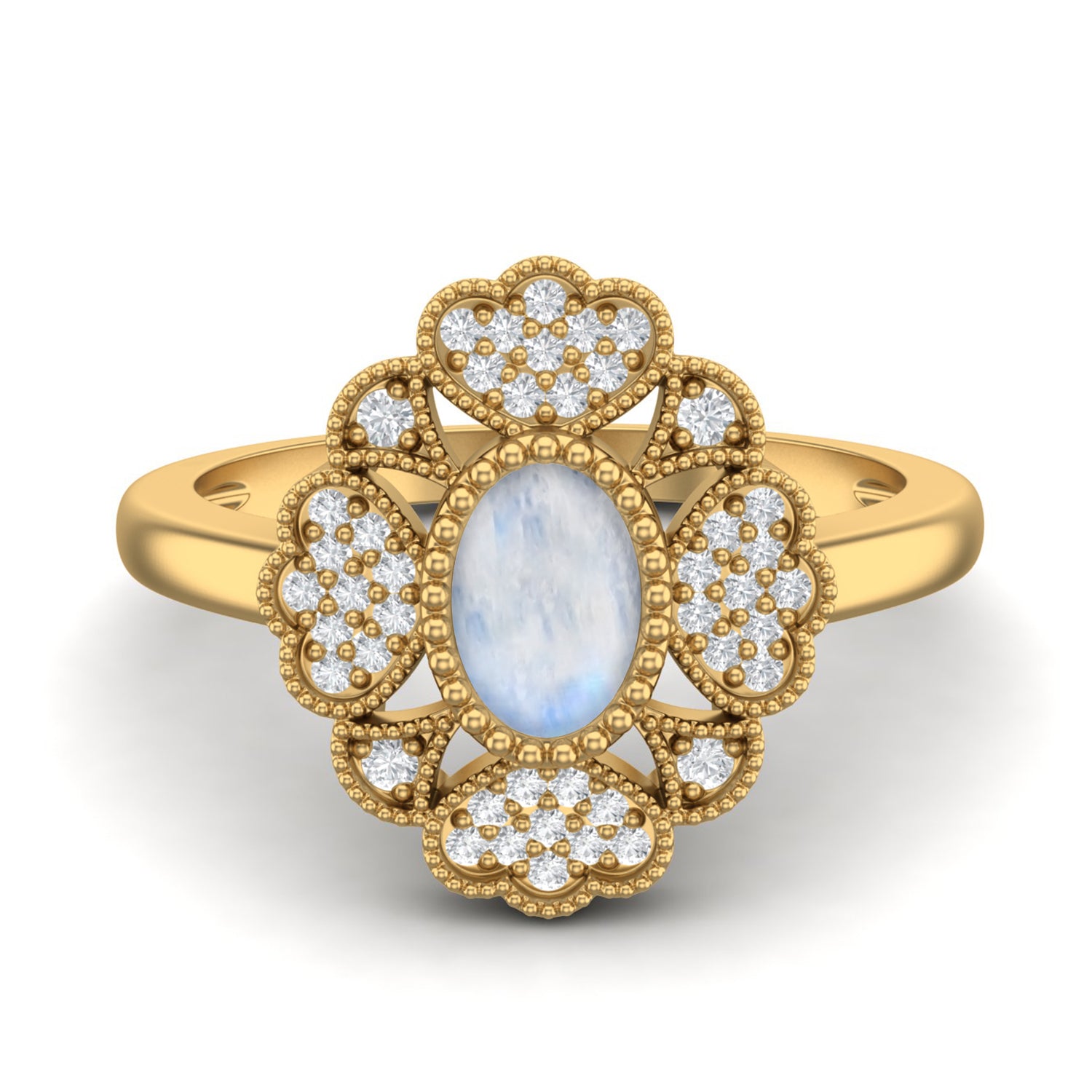 Moonstone Halo Floral Ring – Sterling Silve