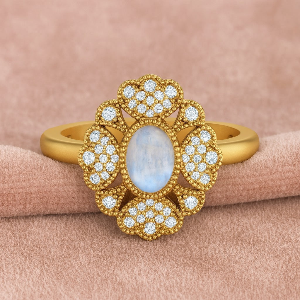 Moonstone Halo Floral Ring – Sterling Silve