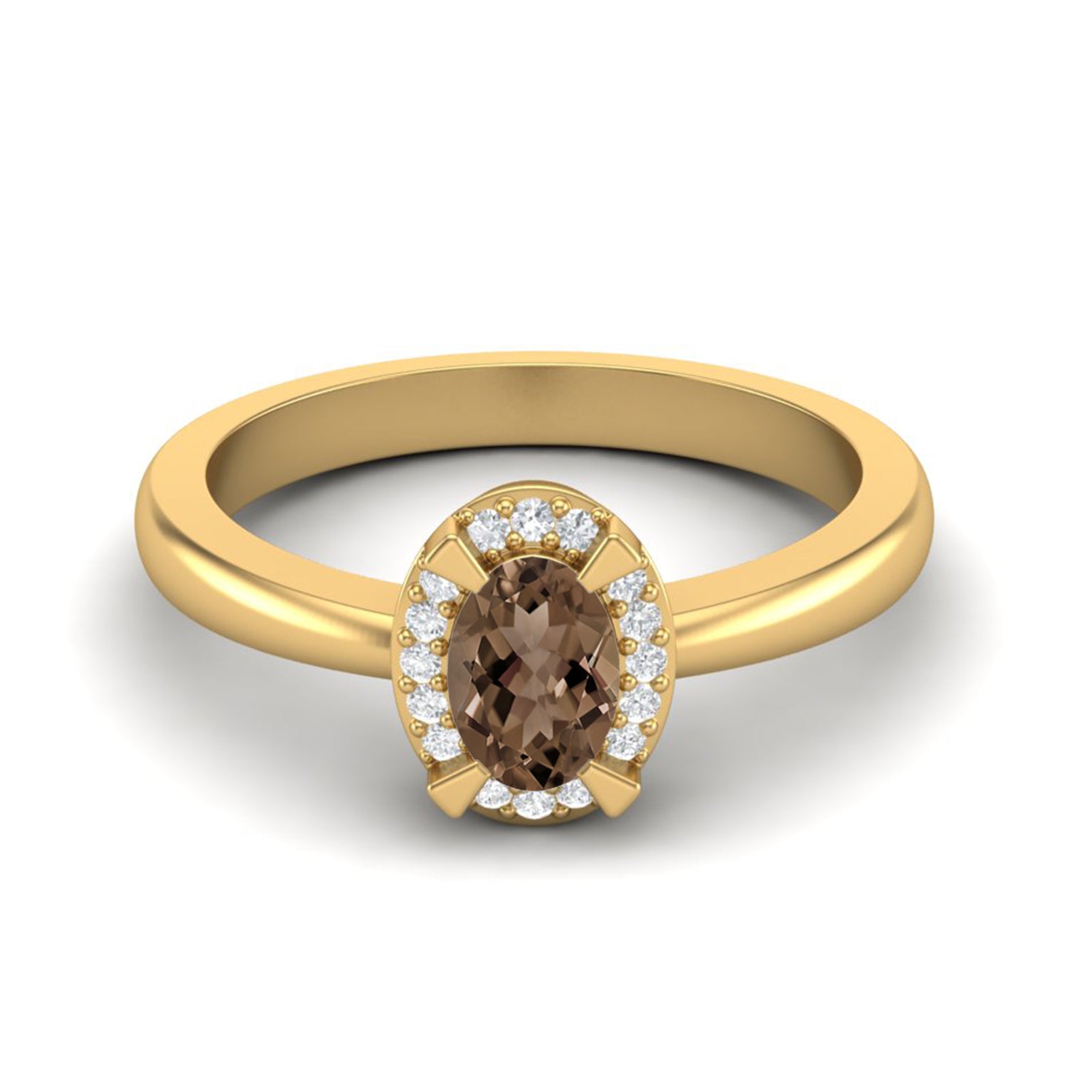 Smoky Quartz 0.50 Ct Oval Halo Classic Ring – 14K Yellow Gold