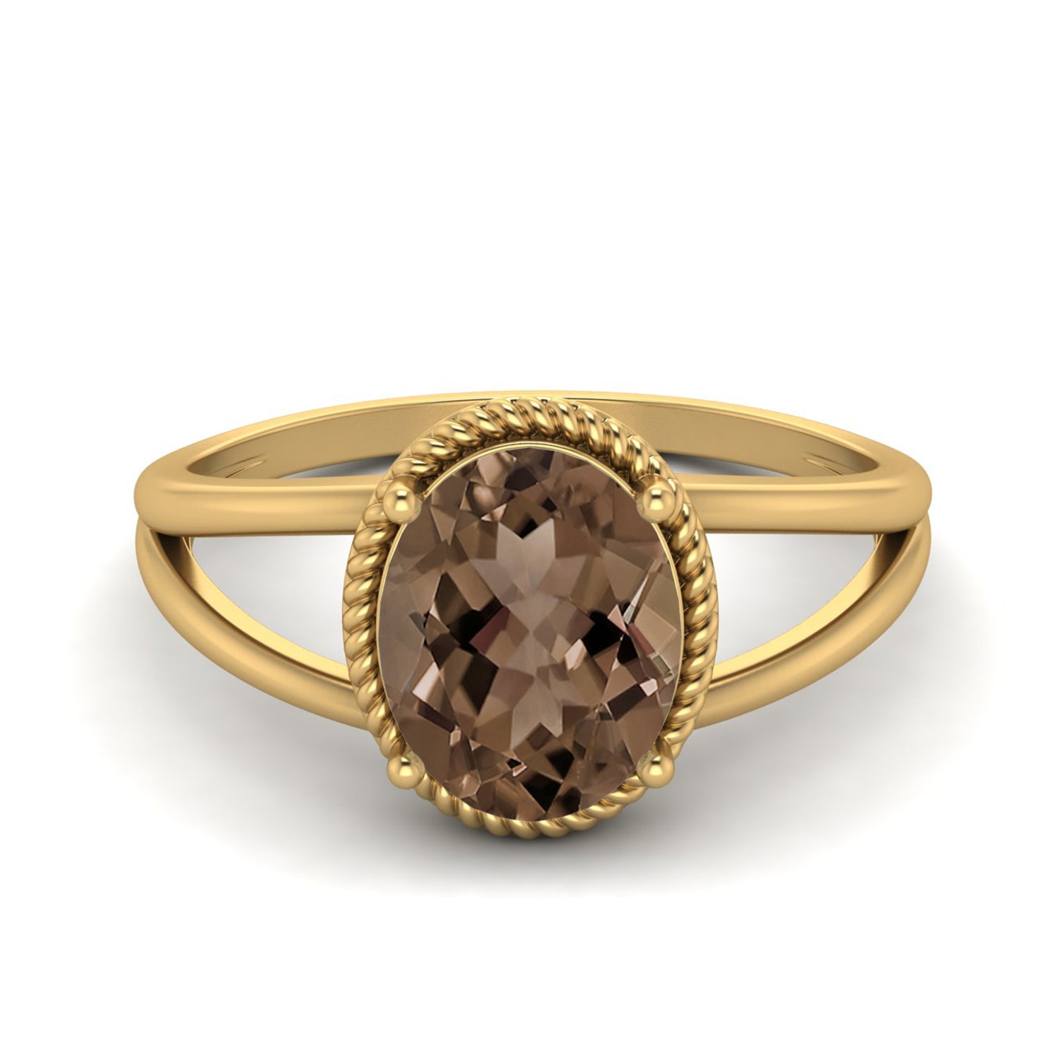 Smoky Quartz 2.50 Ct Oval Vintage Rope Frame Ring – 14K Yellow Gold