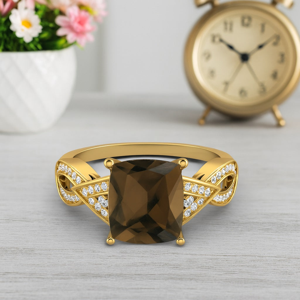 Smoky Quartz 3.00 Ct Octagon Infinity Band Ring – 14K Yellow Gold