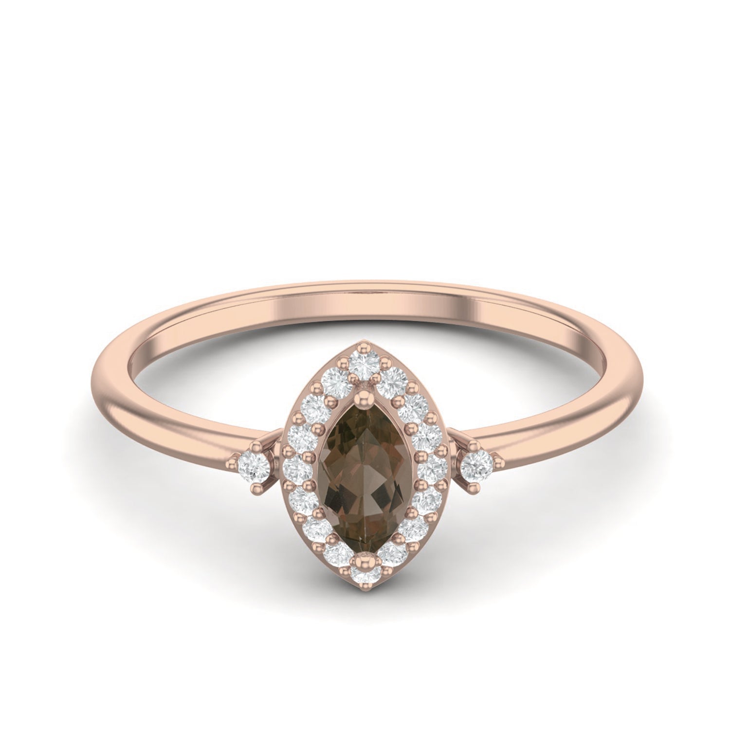 Smoky Quartz 0.20 Ct Marquise Petite Elegant Halo Ring – 14K Yellow Gold