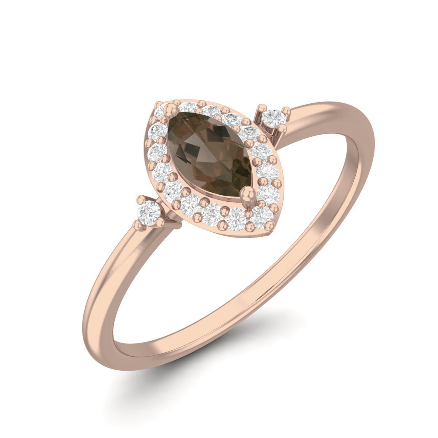 Smoky Quartz 0.20 Ct Marquise Petite Elegant Halo Ring – 14K Yellow Gold