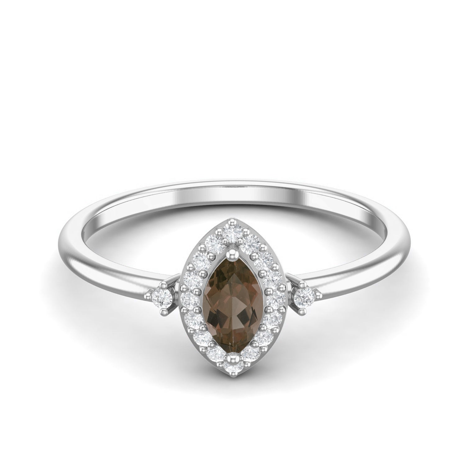 Smoky Quartz 0.20 Ct Marquise Petite Elegant Halo Ring – 14K Yellow Gold