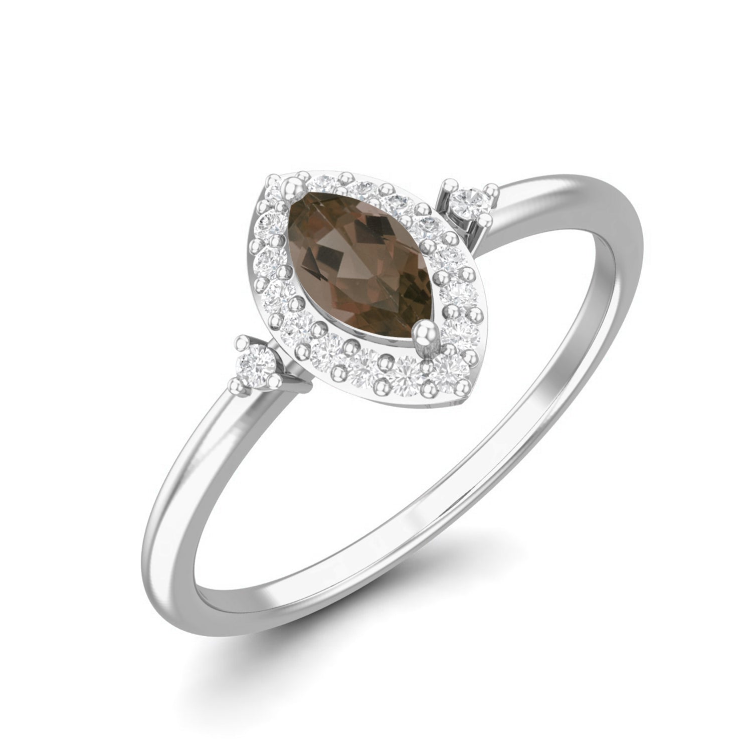 Smoky Quartz 0.20 Ct Marquise Petite Elegant Halo Ring – 14K Yellow Gold