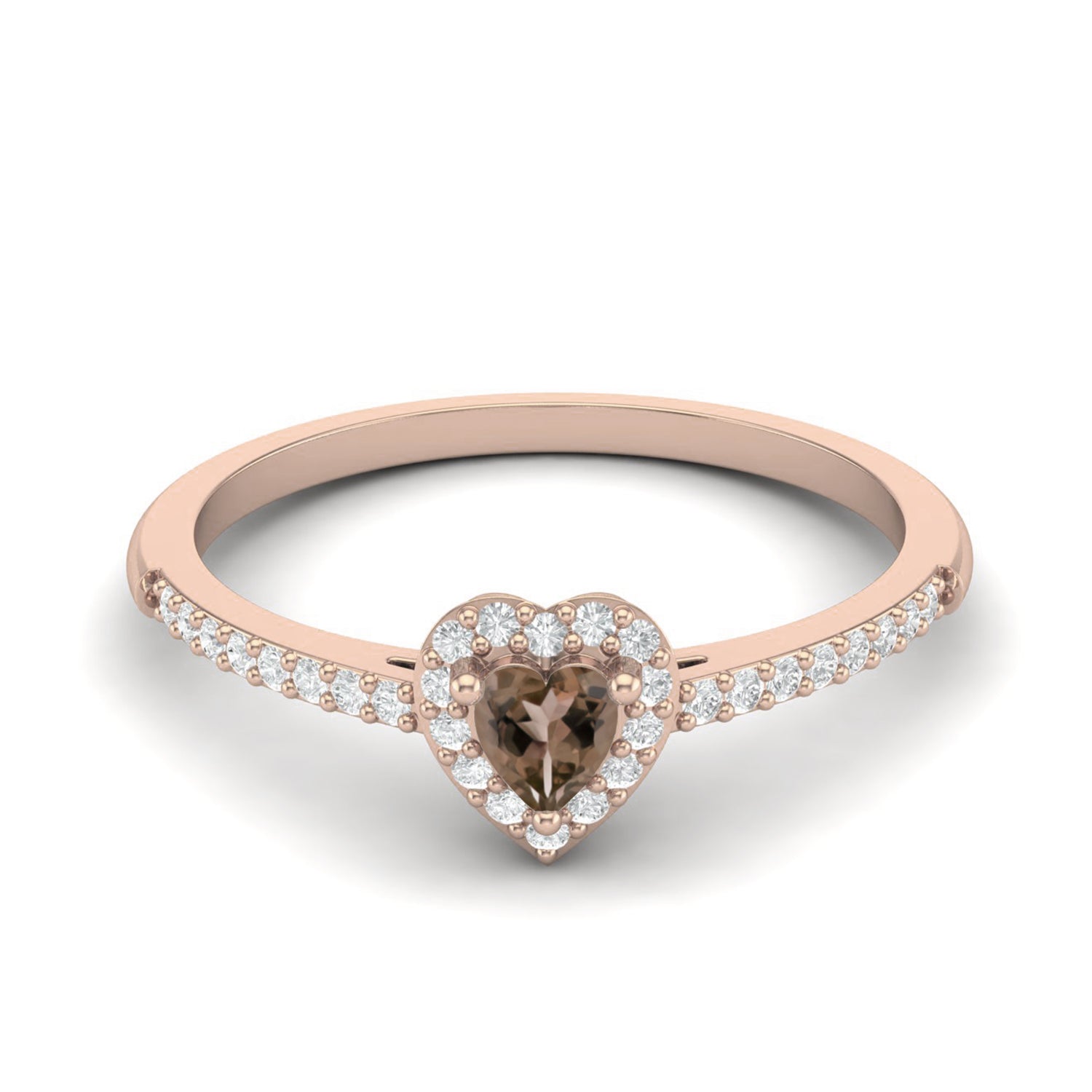 Smoky Quartz 0.16 Ct Heart Shape Promise Halo Ring – 14K Yellow Gold