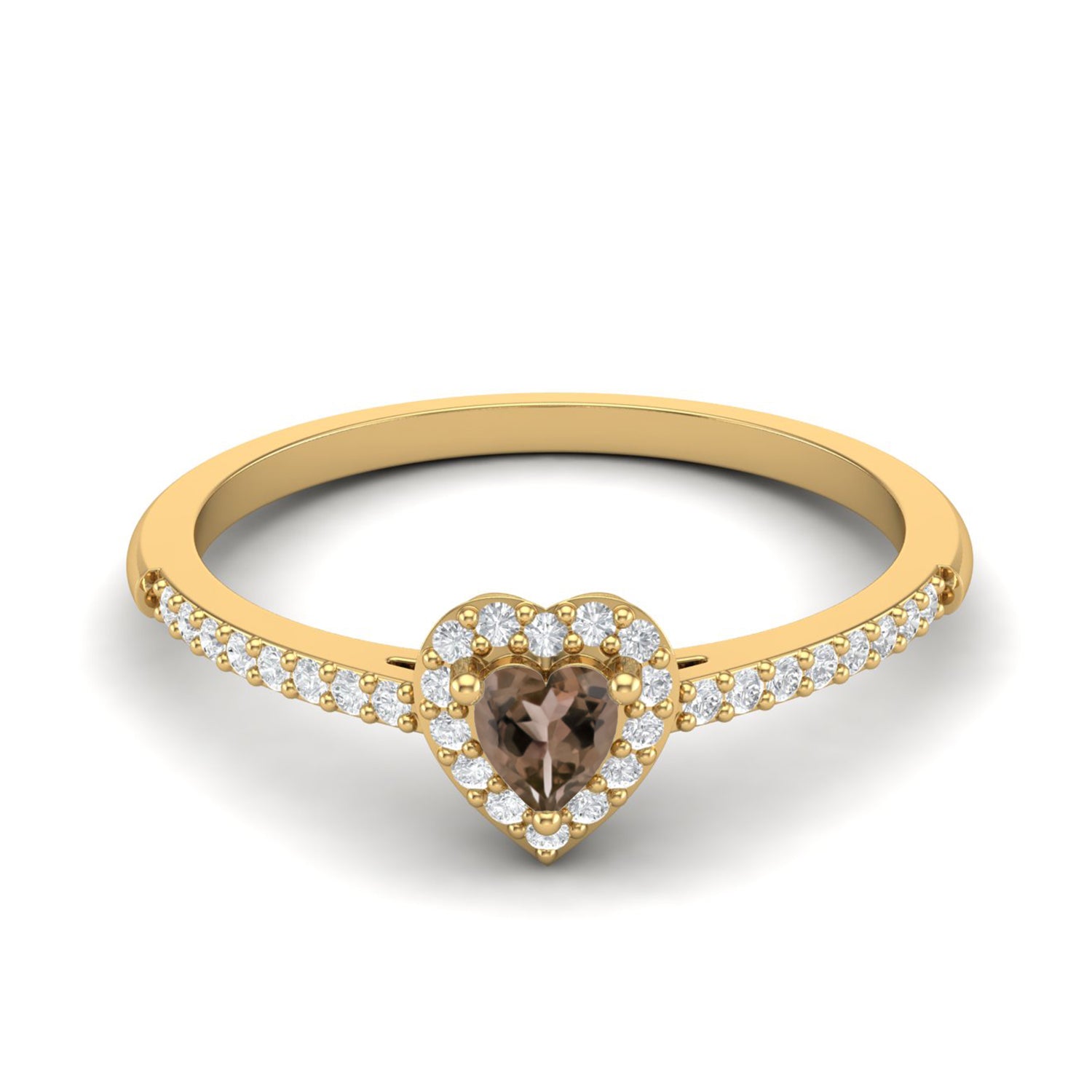 Smoky Quartz 0.16 Ct Heart Shape Promise Halo Ring – 14K Yellow Gold