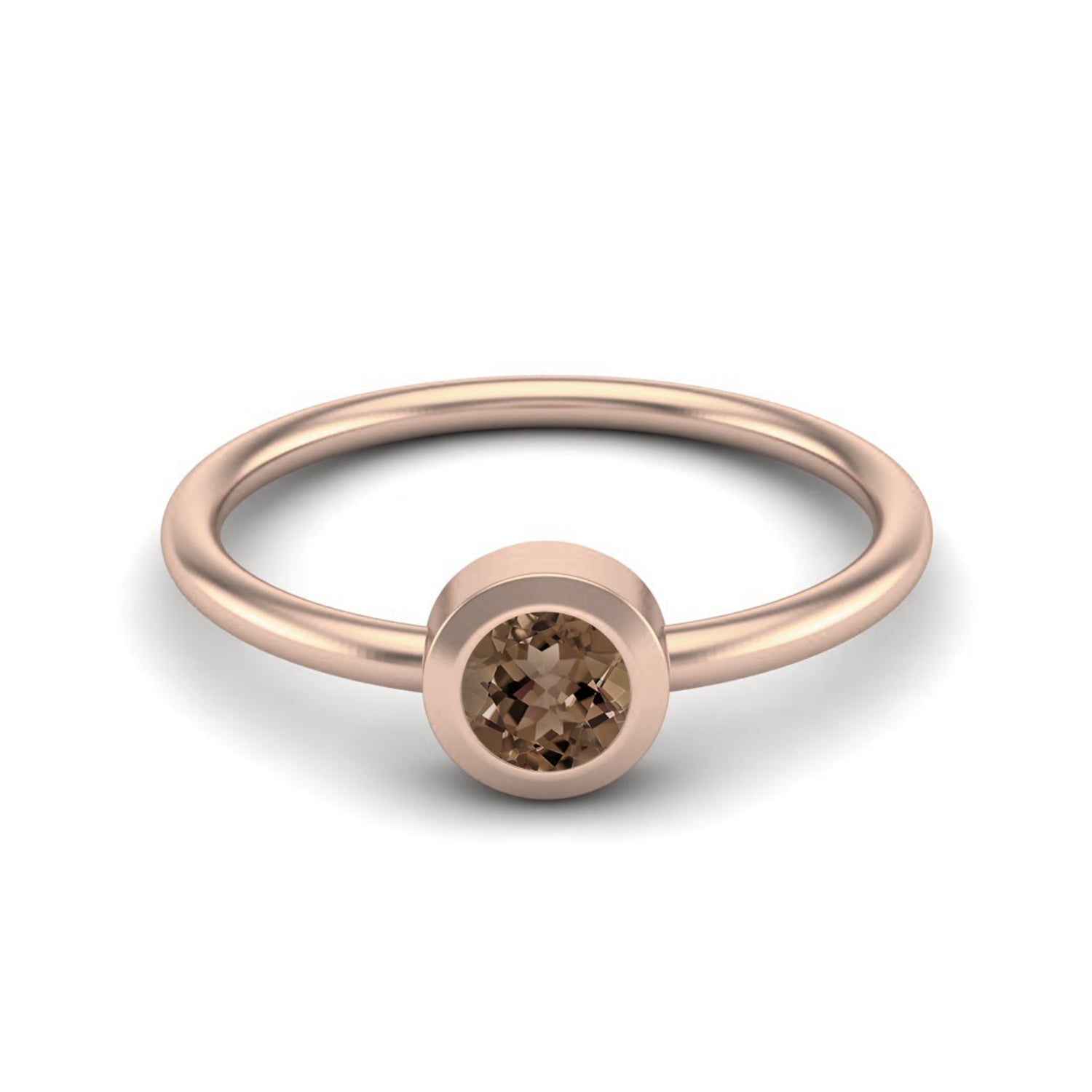 Smoky Quartz 0.25 Ct Round Bezel Solitaire Ring – 14K Yellow Gold