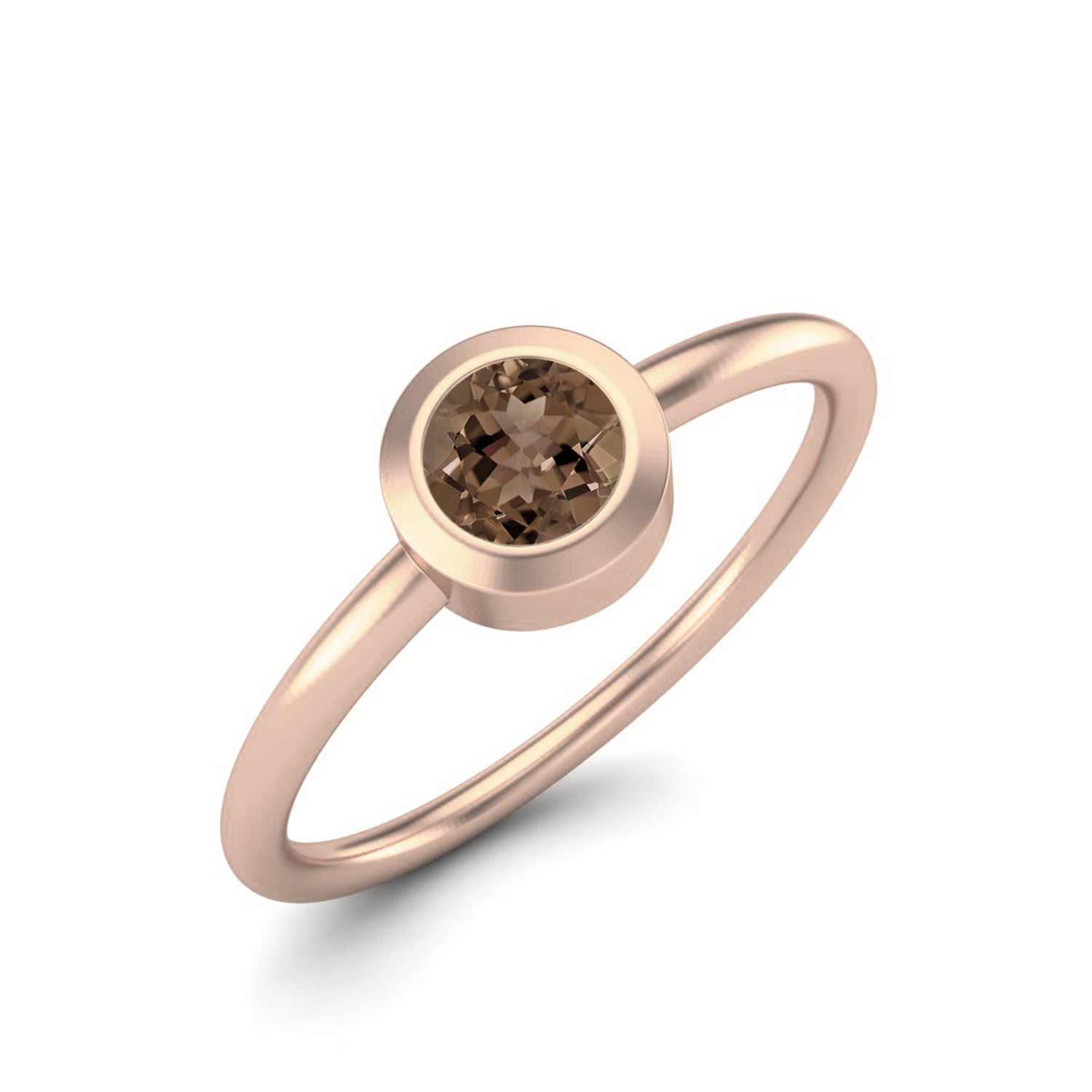 Smoky Quartz 0.25 Ct Round Bezel Solitaire Ring – 14K Yellow Gold