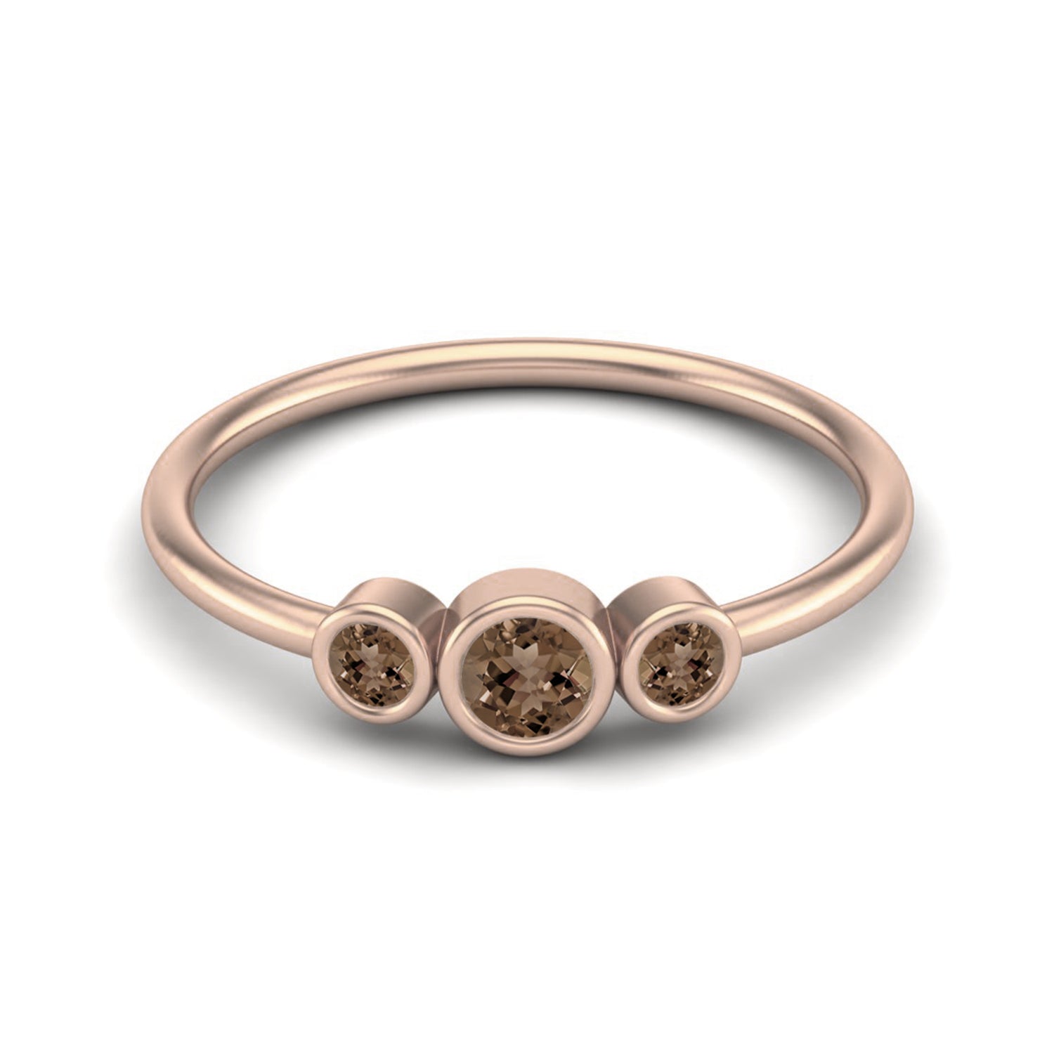 Smoky Quartz 0.16 Ct Three-Stone Ring – 14K Yellow Gold