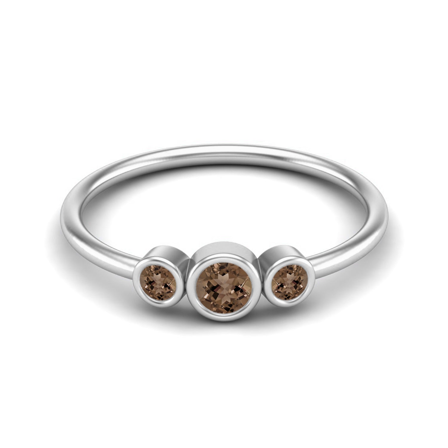 Smoky Quartz 0.16 Ct Three-Stone Ring – 14K Yellow Gold