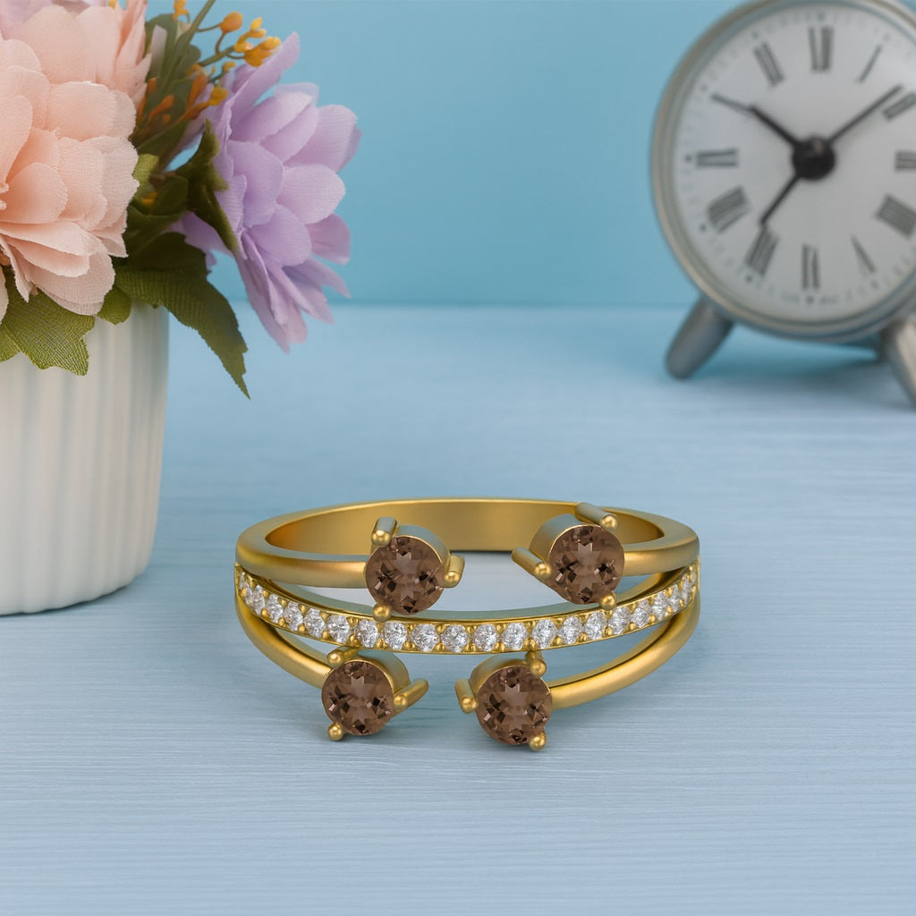 Smoky Quartz 0.40 Ct Modern Layered Ring – 14K Yellow Gold