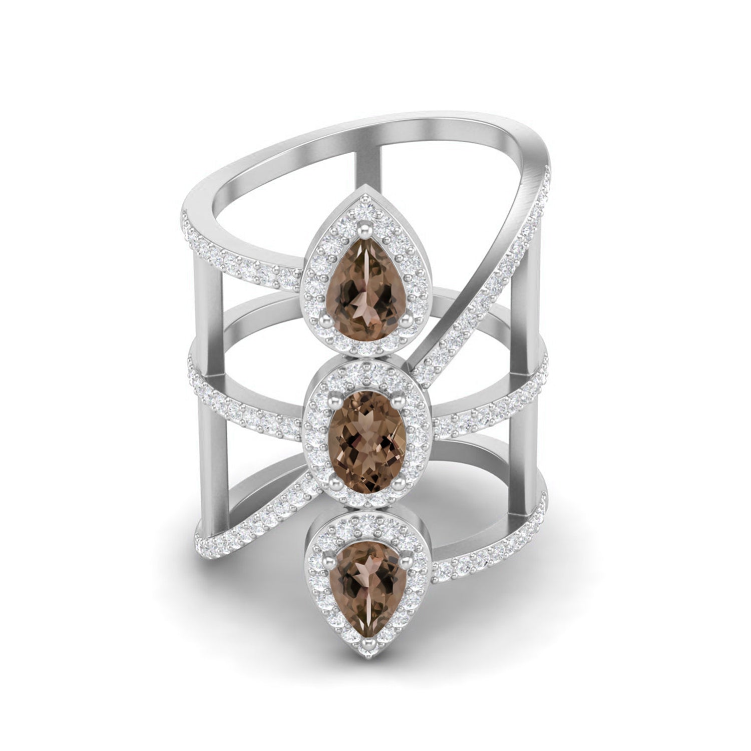 Smoky Quartz 2.10 Ct Pear Bold Statement Halo Ring – 14K Yellow Gold
