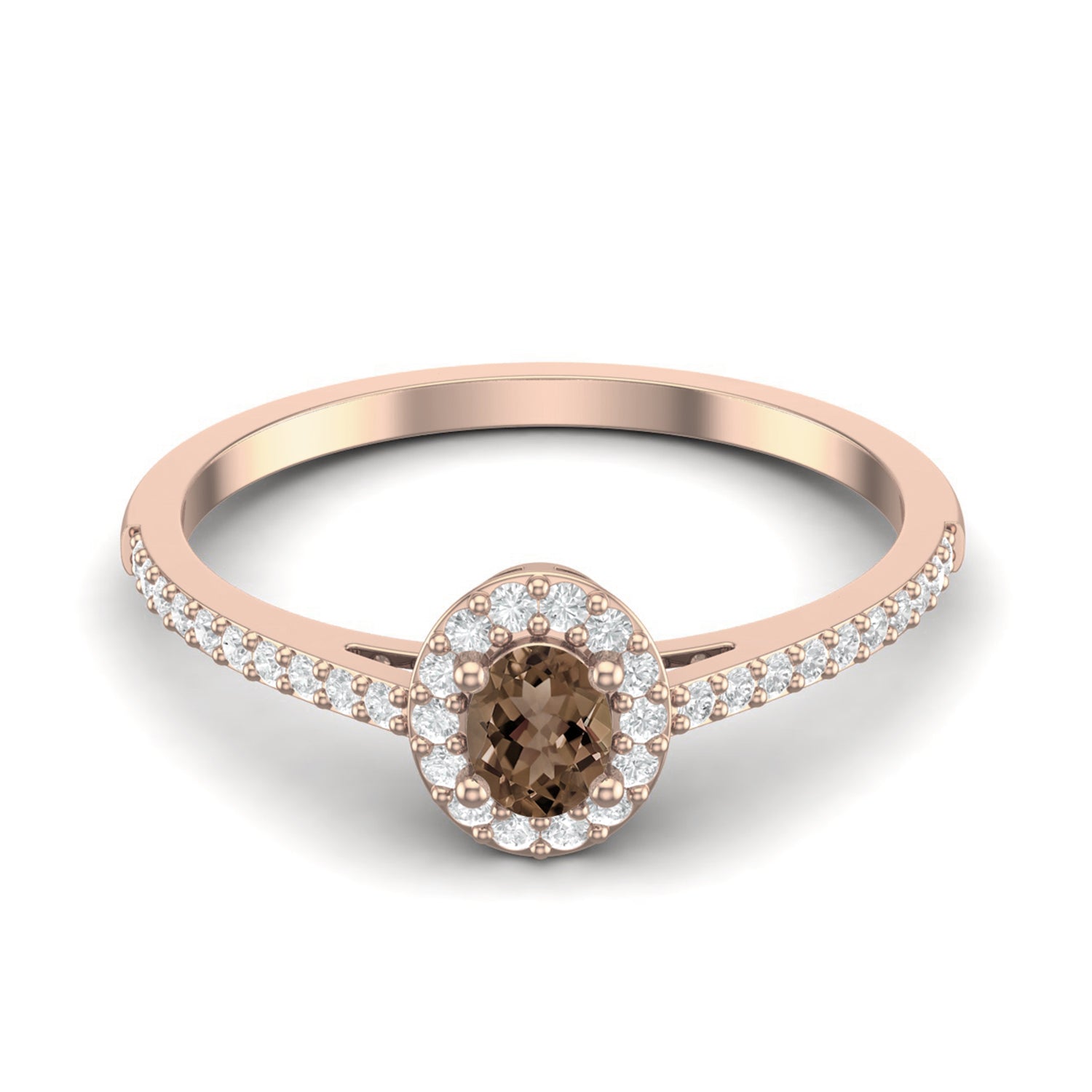 Smoky Quartz 0.20 Ct Oval Solitaire with Accents Ring - 14K Yellow Gold