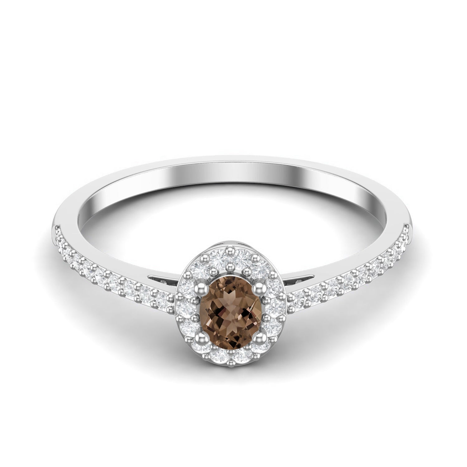 Smoky Quartz 0.20 Ct Oval Solitaire with Accents Ring - 14K Yellow Gold