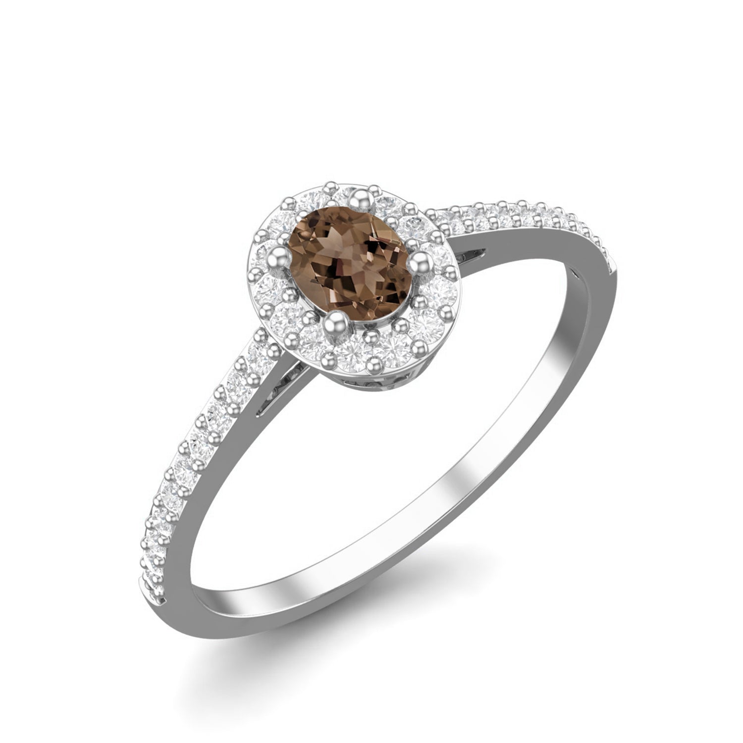 Smoky Quartz 0.20 Ct Oval Solitaire with Accents Ring - 14K Yellow Gold