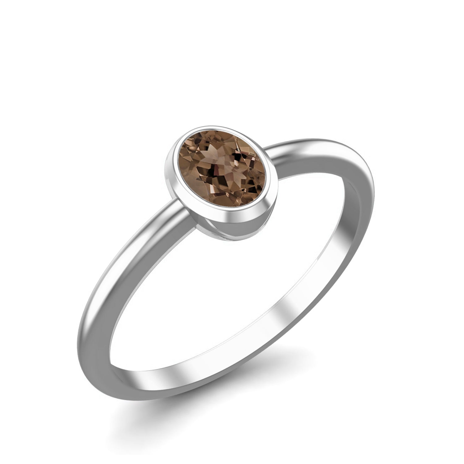 Smoky Quartz 0.25 Ct Oval Bezel Set Solitaire Ring - 14K Yellow Gold
