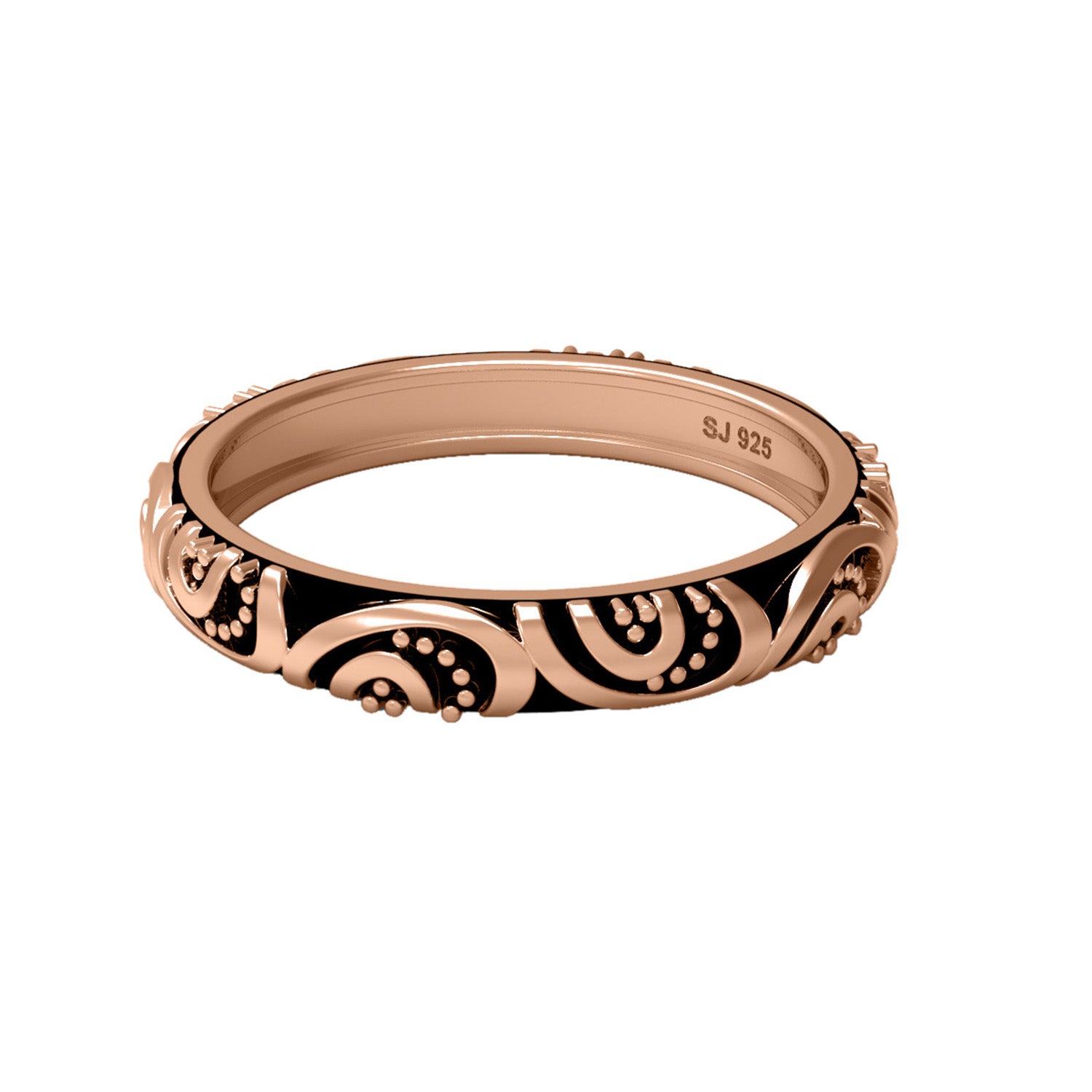 Tribal Pattern Band Oxidized Boho Design Ring - Sterling Silver