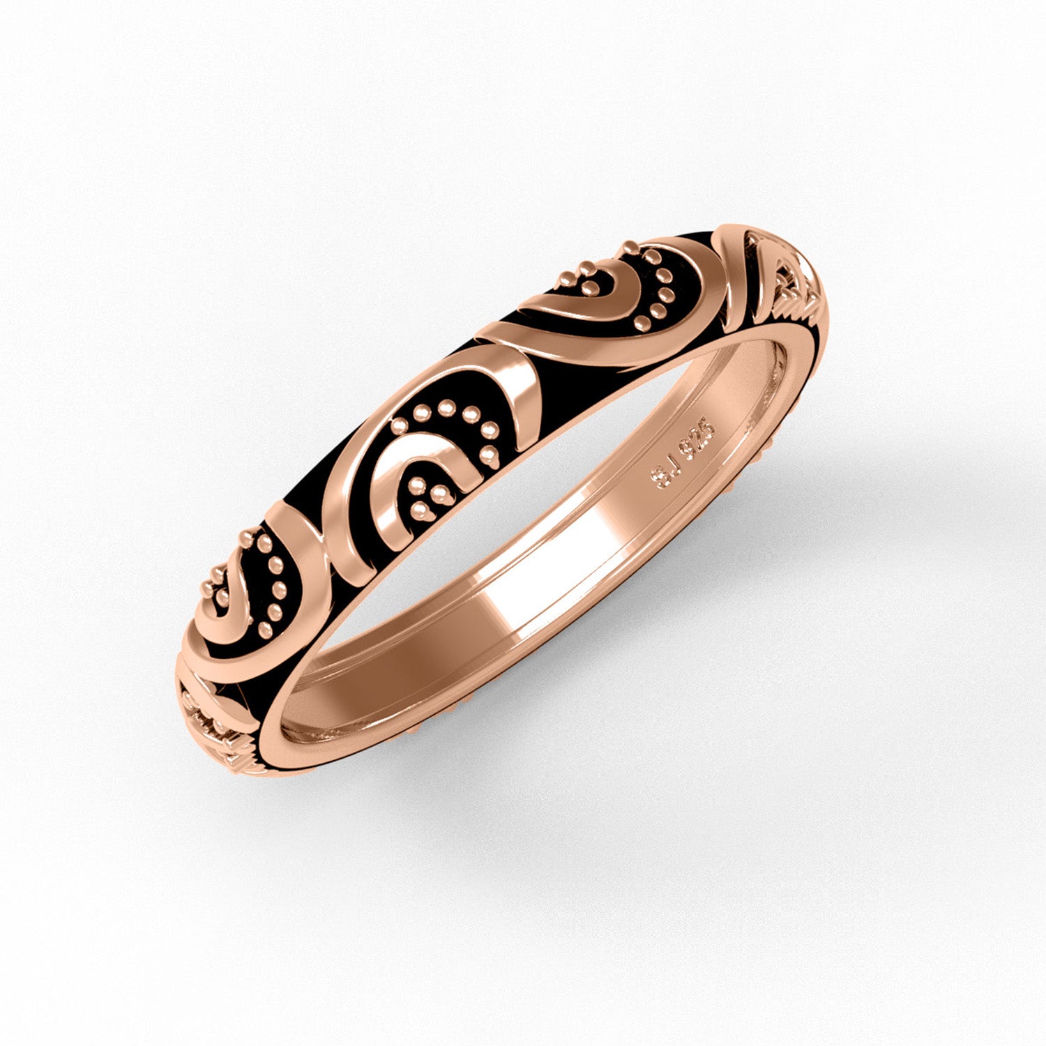 Tribal Pattern Band Oxidized Boho Design Ring - Sterling Silver