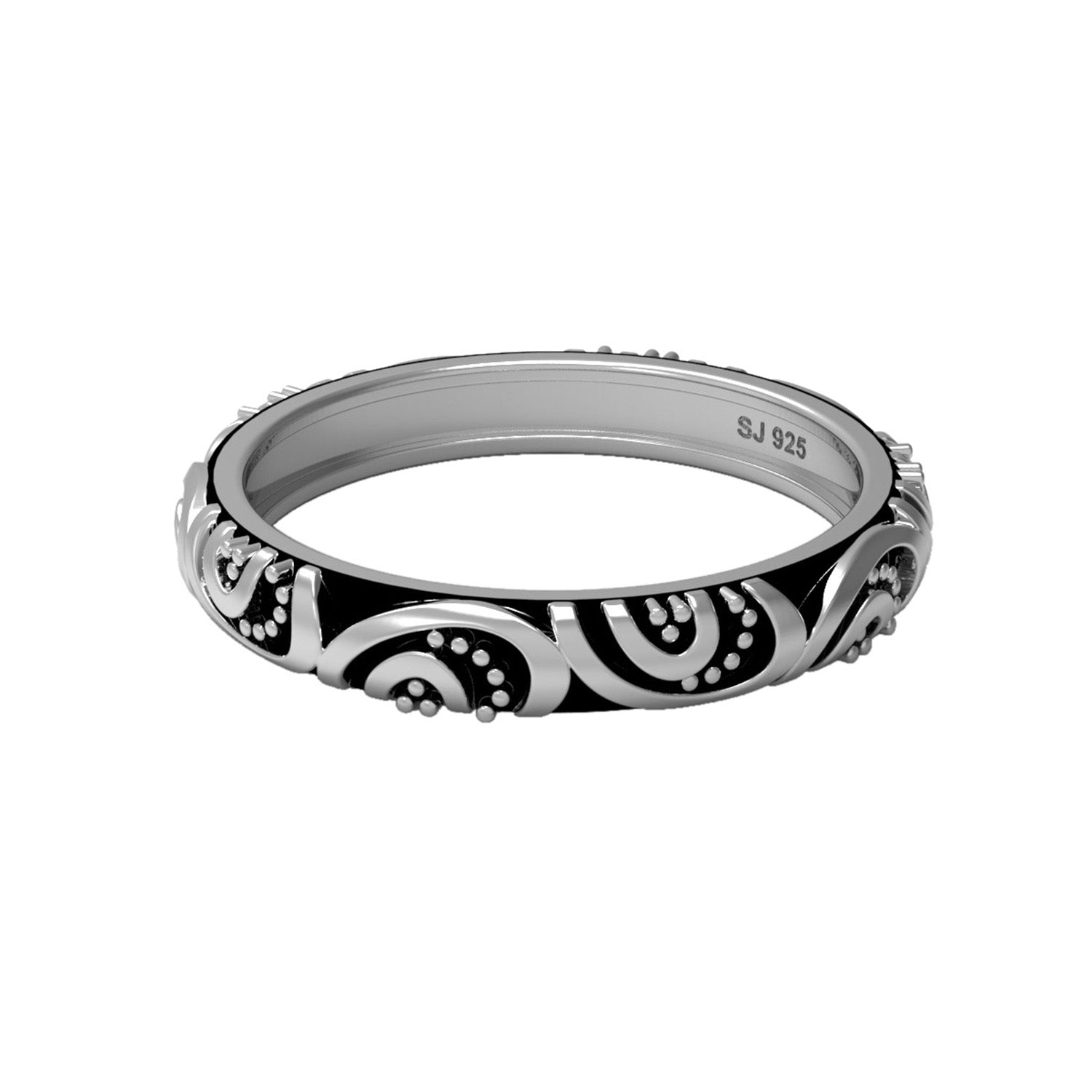 Tribal Pattern Band Oxidized Boho Design Ring - Sterling Silver