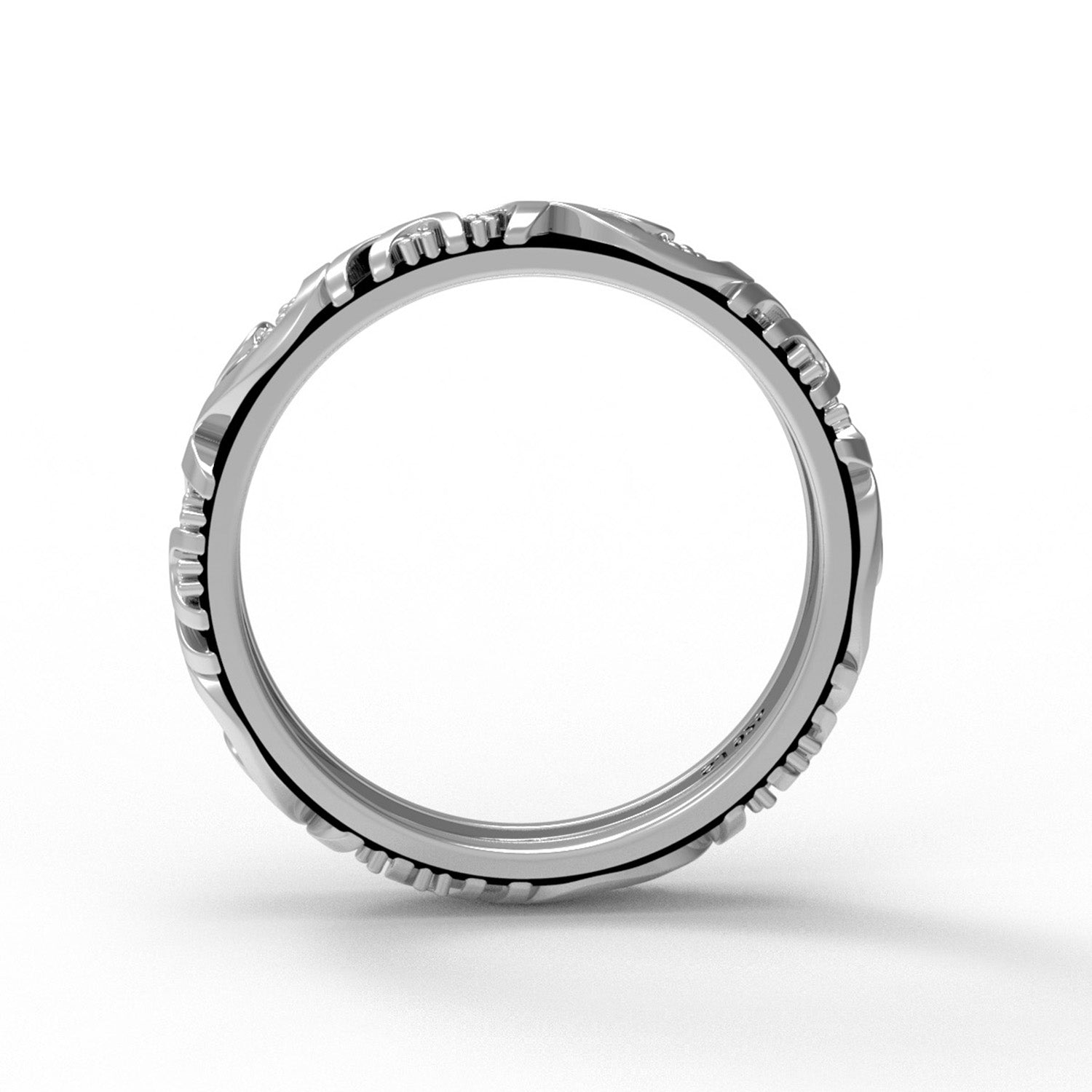 Tribal Pattern Band Oxidized Boho Design Ring - Sterling Silver