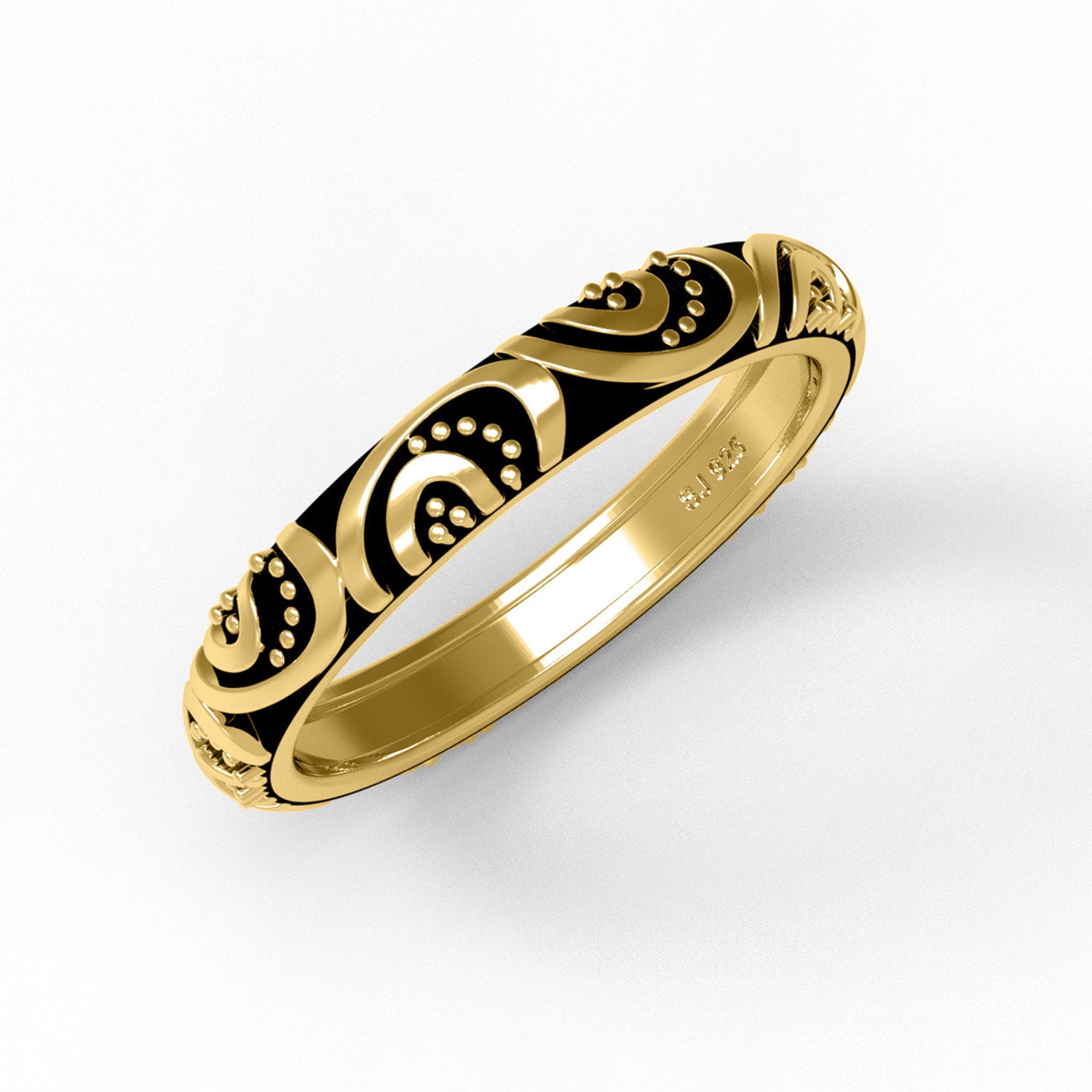 Tribal Pattern Band Oxidized Boho Design Ring - Sterling Silver
